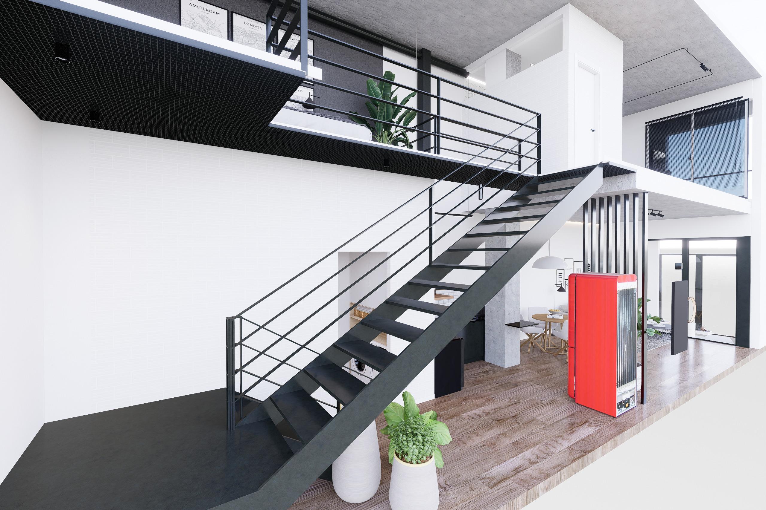 Open-plan fitted kitchen with integrated appliances, new-build apartment, Alipark