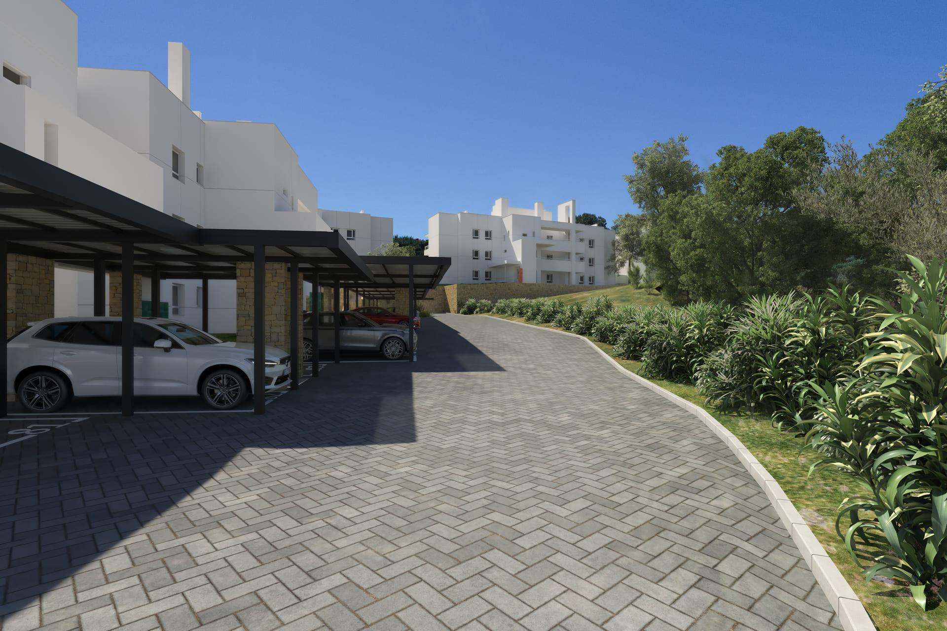 Communal landscaped gardens in new-build development, La Cala Golf, Mijas