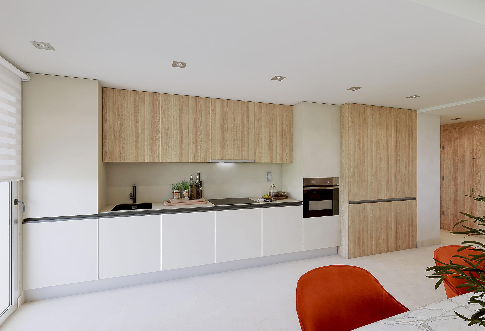 Kitchen detail showing worktop and fitted units, new-build penthouse, La Cala Golf