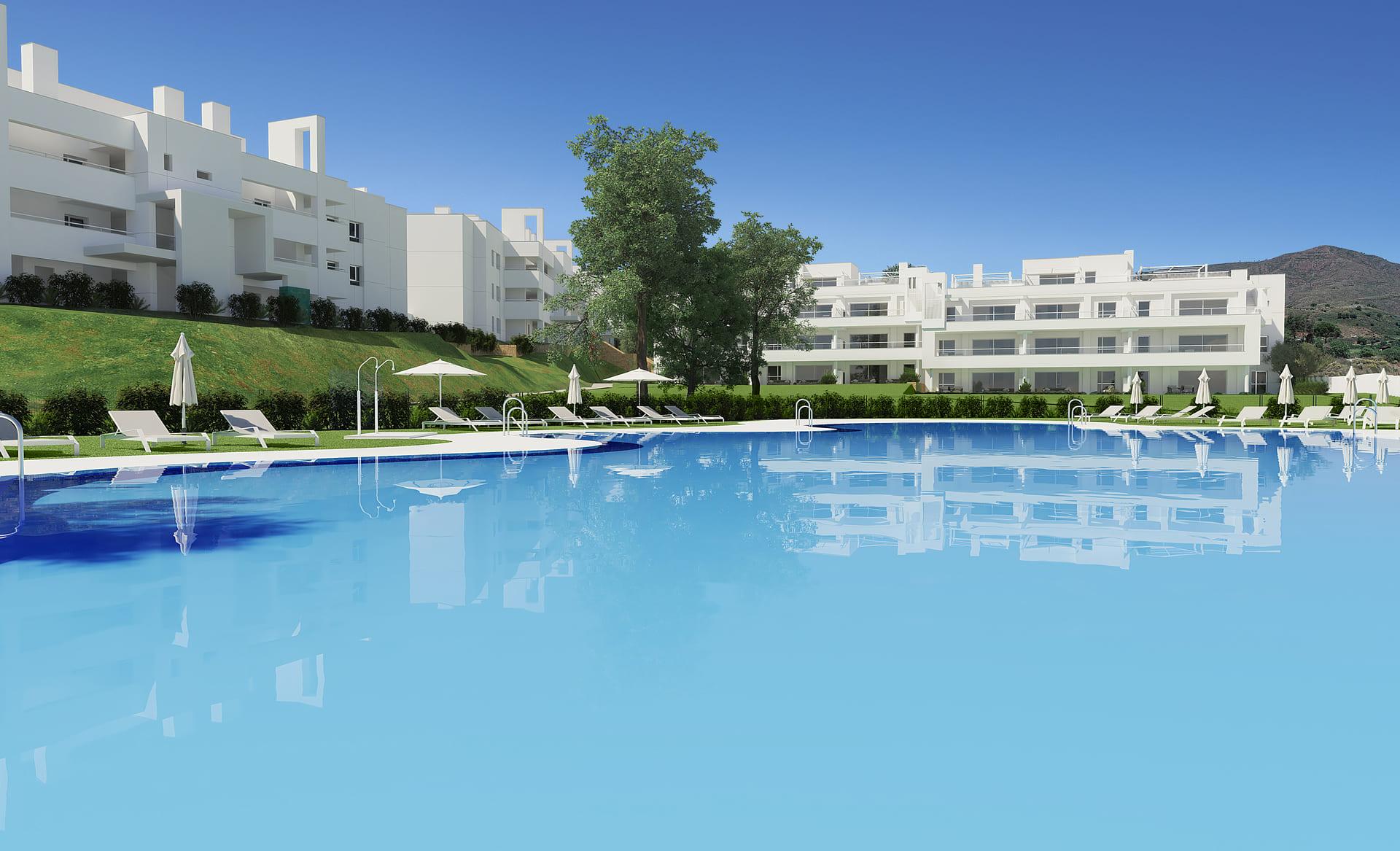 Street-level view of new-build development, La Cala Golf urbanisation, Mijas