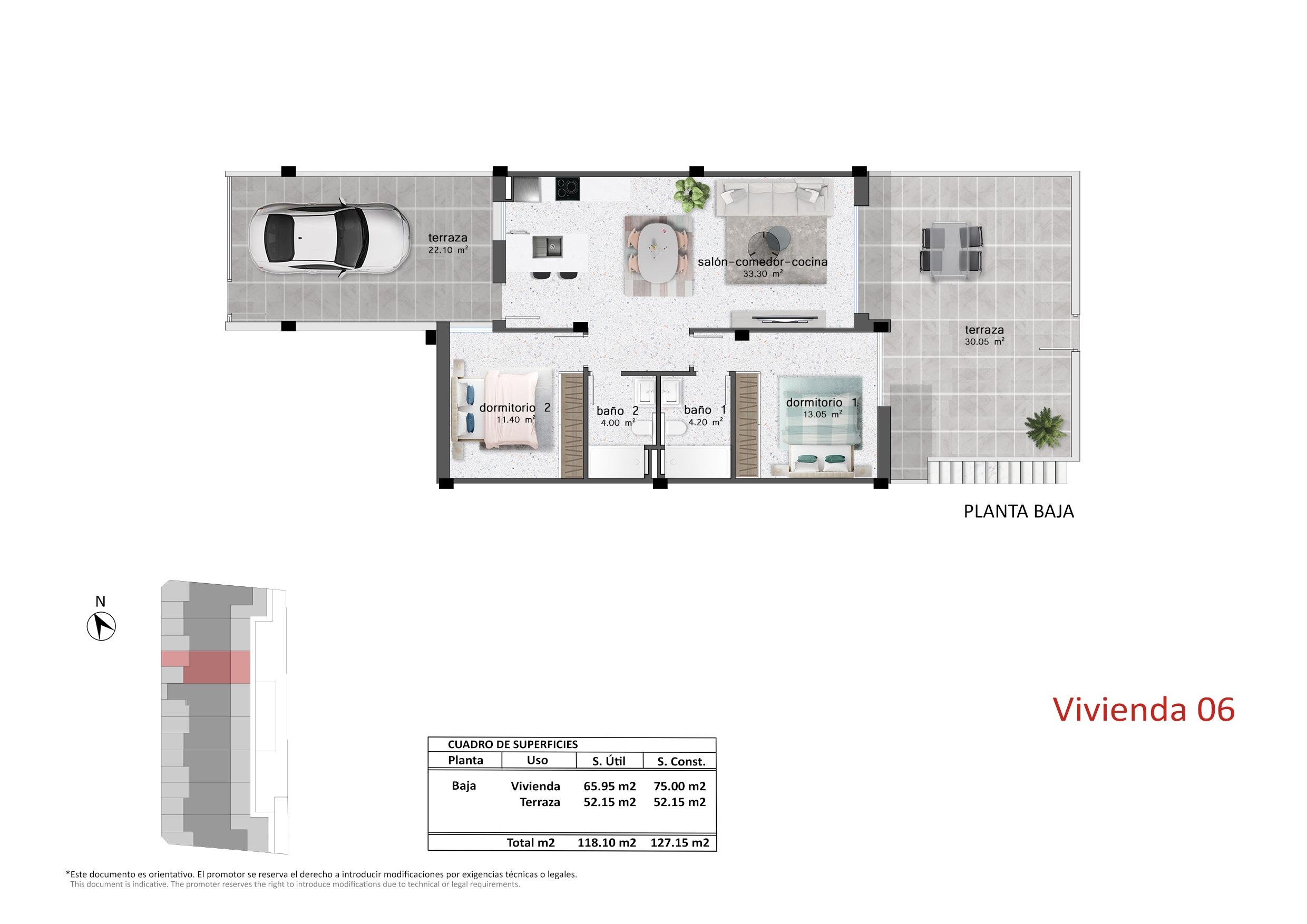 Floor plan of 2-bedroom ground-floor bungalow in Zona Pueblo, Pilar De La Horadada