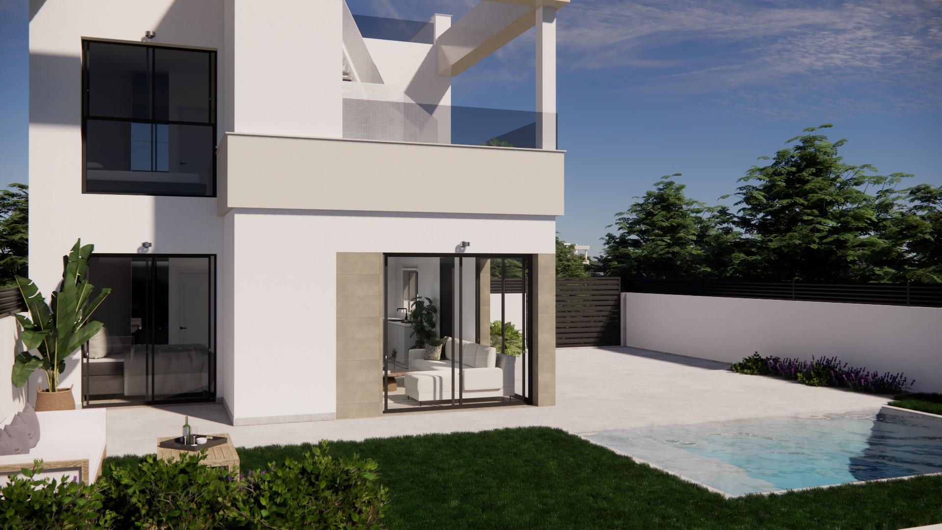 Side elevation and plot boundary of new-build villa, Desamparados, Orihuela