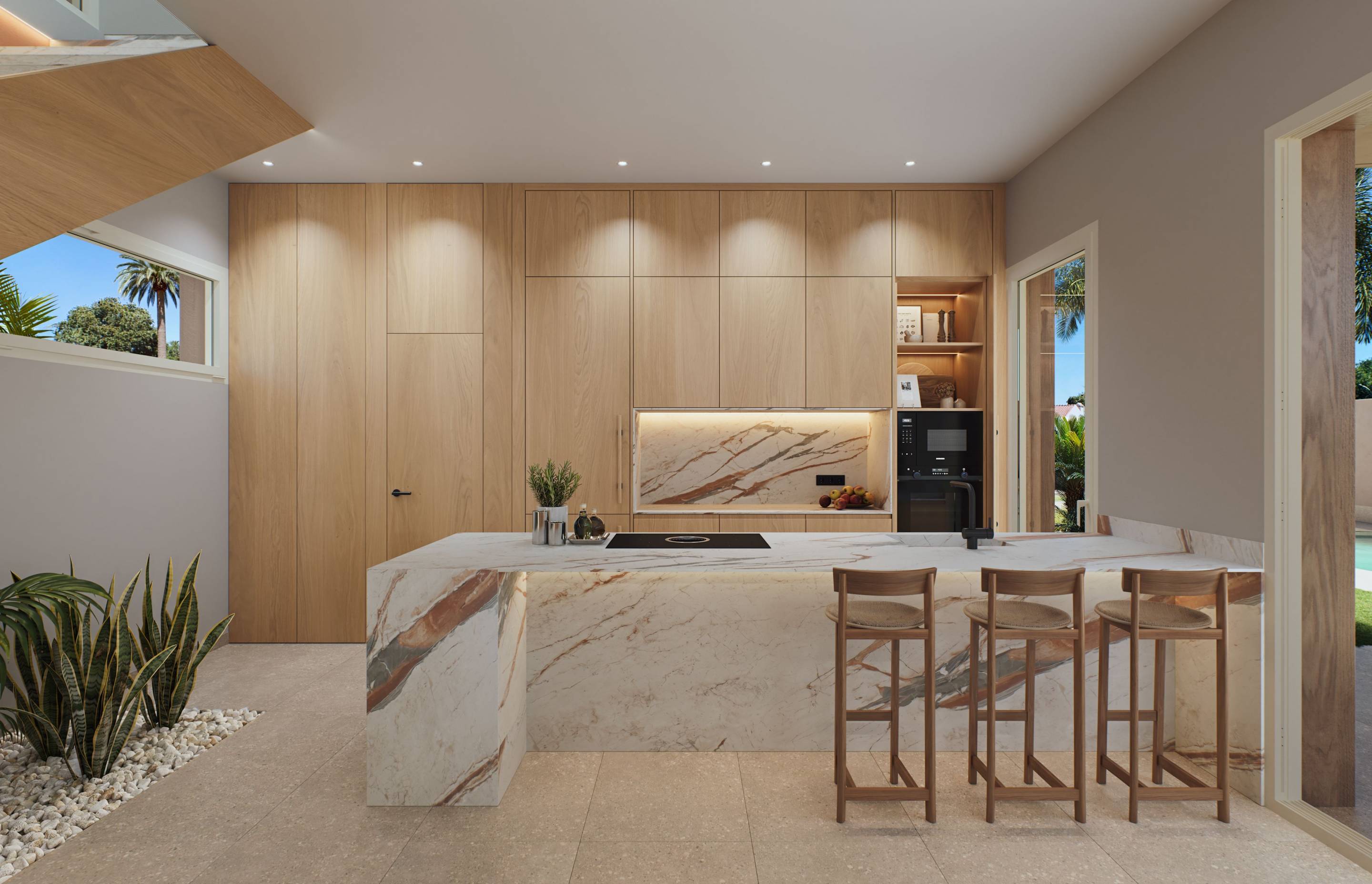 Kitchen hob, worktop and integrated appliance detail, new-build villa, Altos de Campoamor