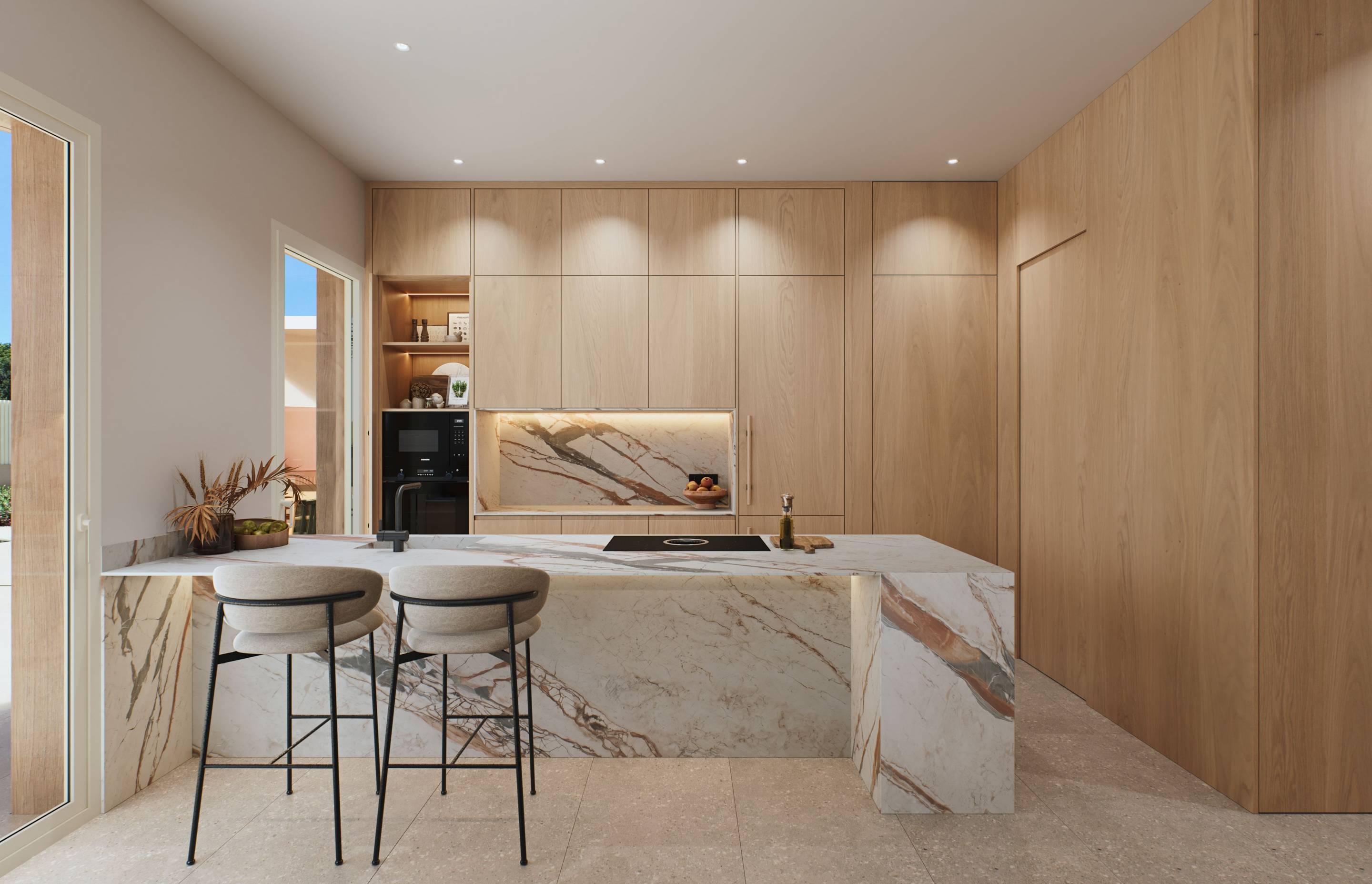 Living room window admitting natural light, new-build villa, Altos de Campoamor