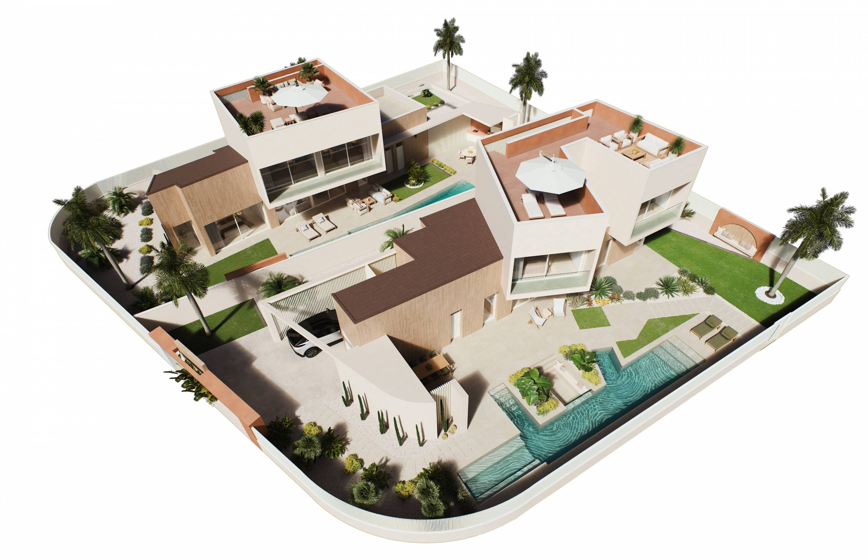 Fitted kitchen with integrated appliances and white cabinetry, new-build villa, Altos de Campoamor