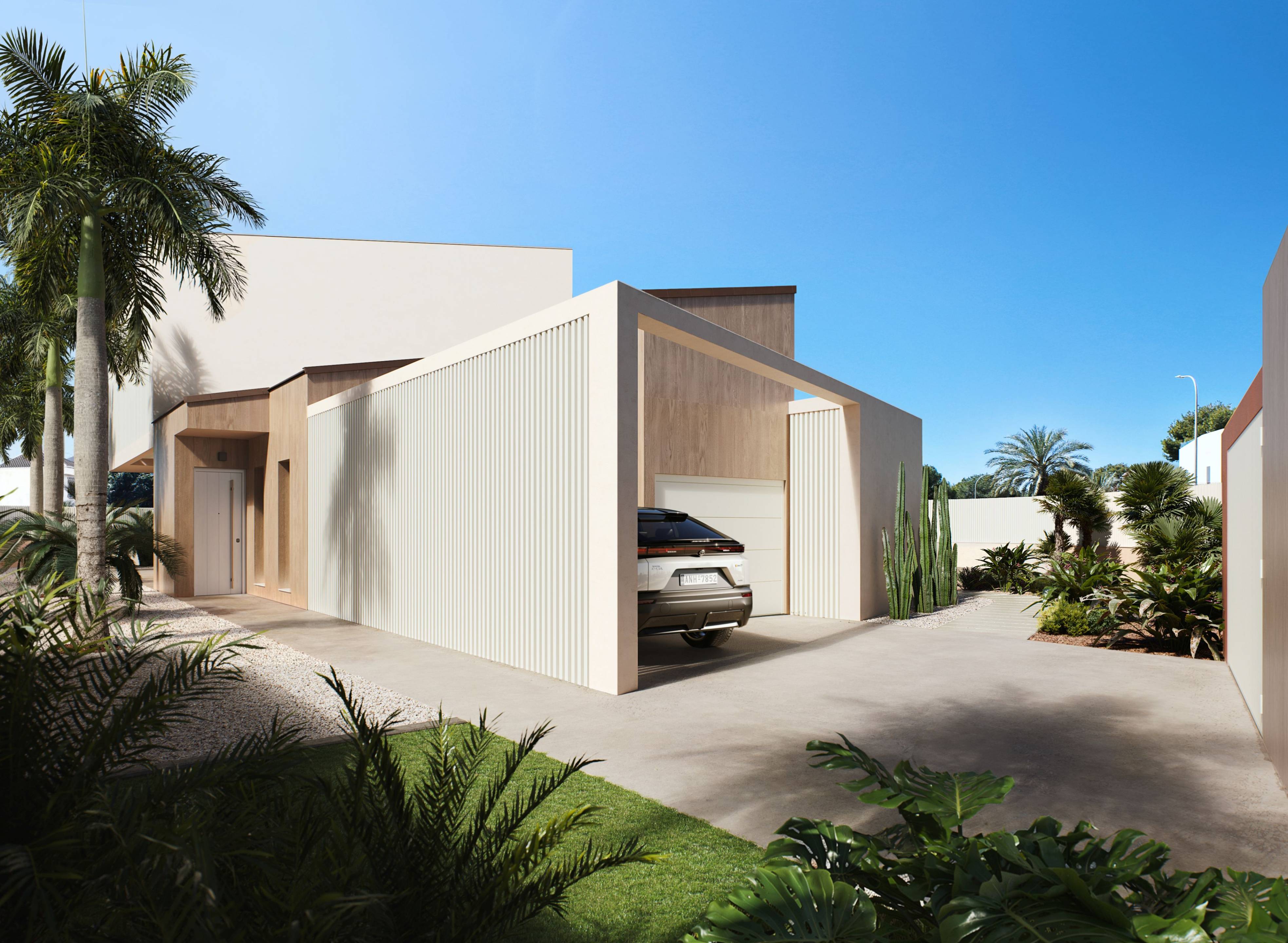 Living area with open terrace doors to garden, new-build villa, Altos de Campoamor