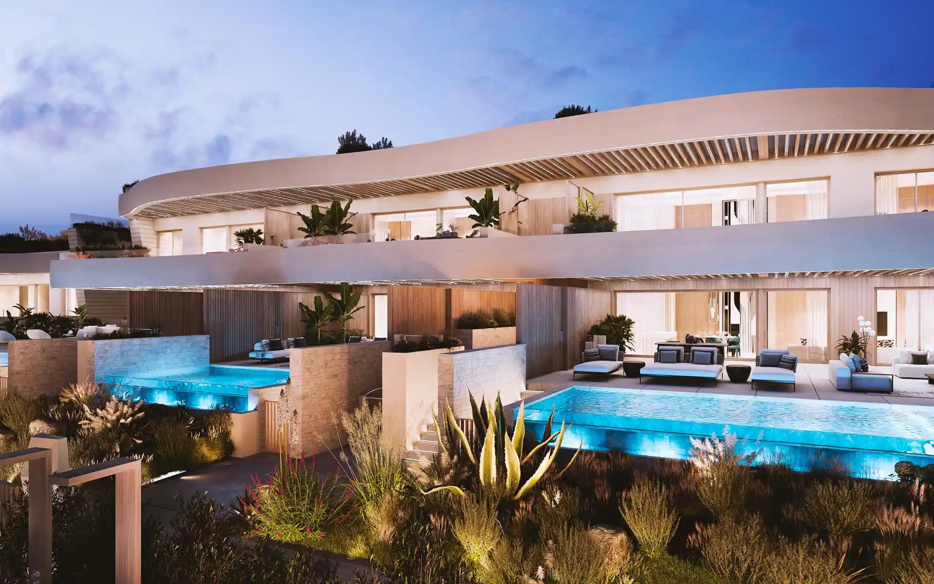 Landscaped communal gardens in new-build development, Santa Clara, Marbella