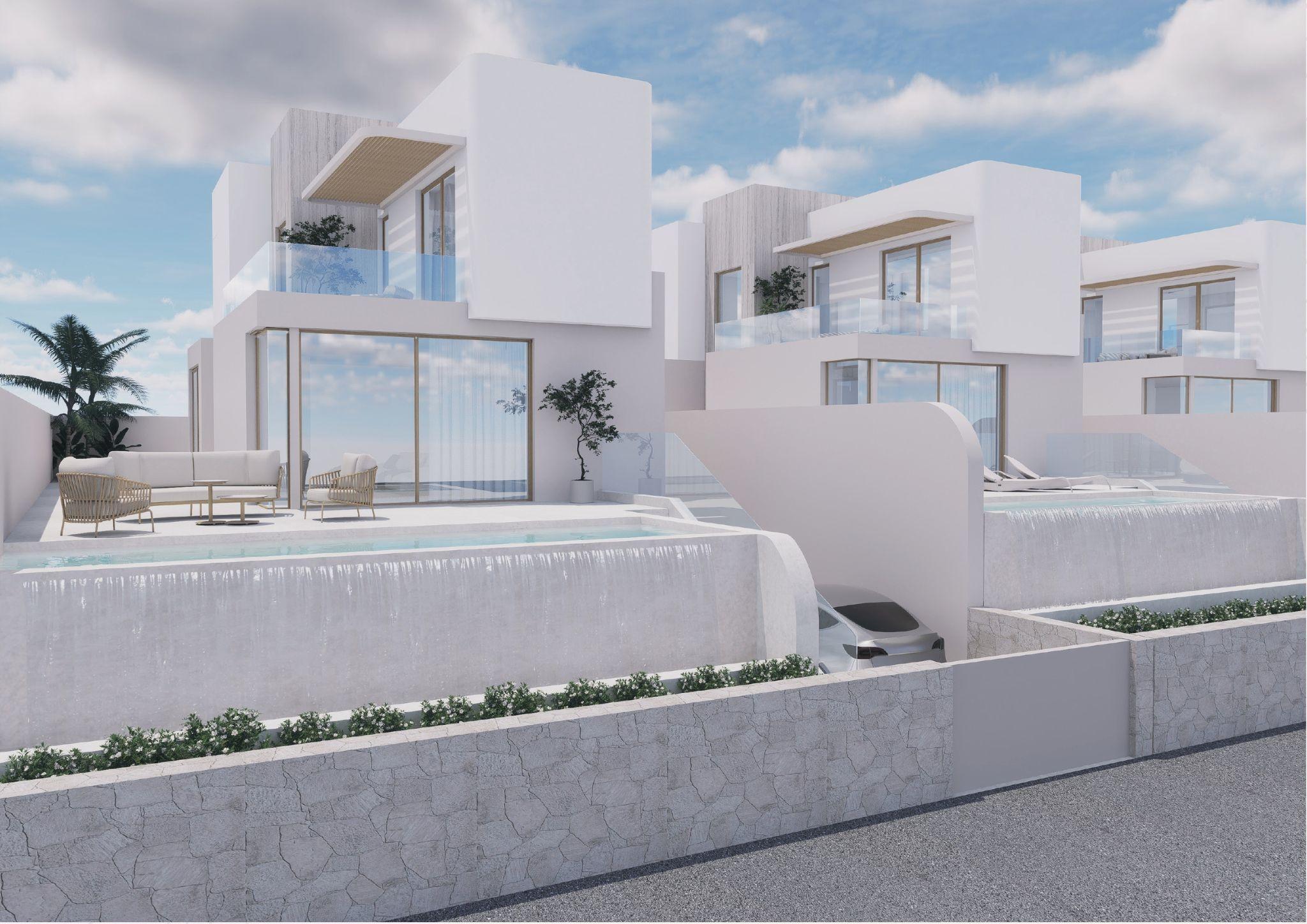 Street-level view of new-build villa development in Algorfa, Alicante
