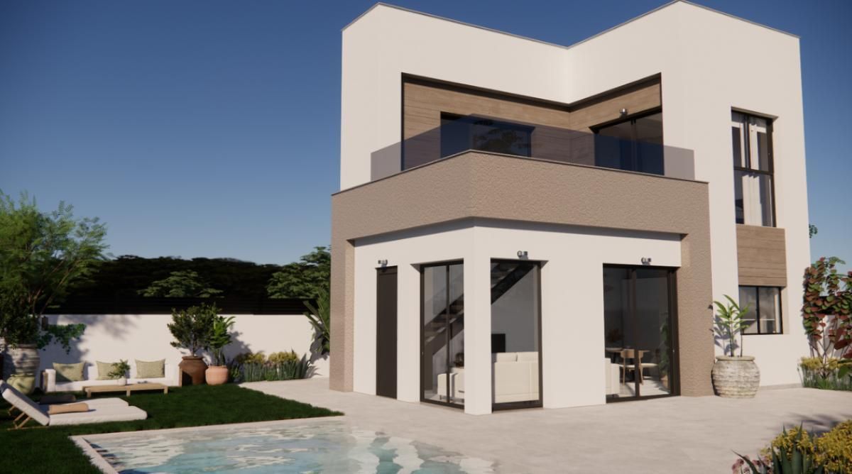 Open-plan living and dining area in 3-bedroom new-build villa, Desamparados, Orihuela