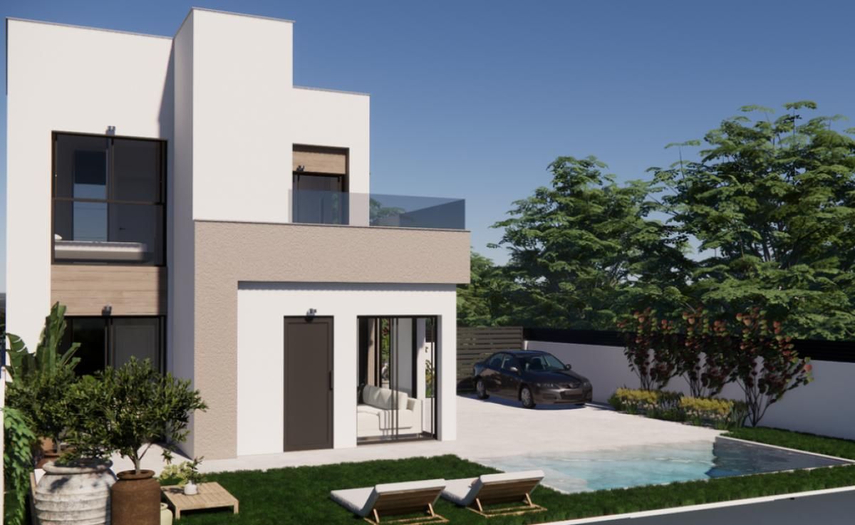 Aerial view of new-build villa plot and surrounding residential streets, Desamparados, Orihuela