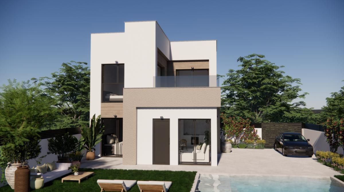Front facade of 3-bedroom single-storey new-build villa, Desamparados, Orihuela