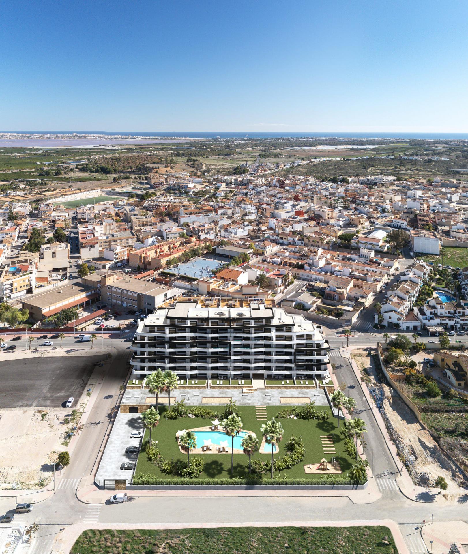 Communal pool area within residential development, Pueblo 9, San Miguel