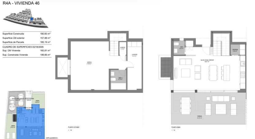 Floor plan - upper floor of 3-bedroom townhouse in Estepona