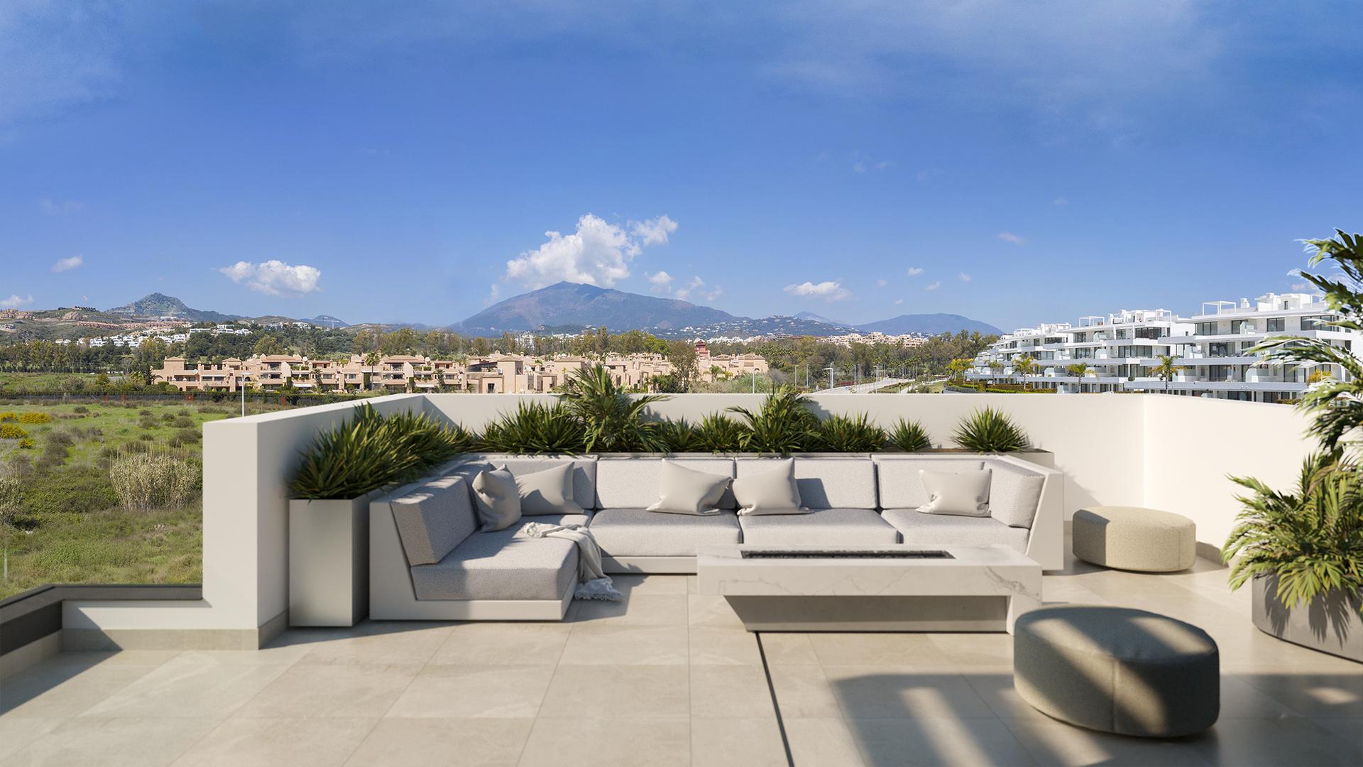Solarium with outdoor seating area in new-build townhouse, Estepona