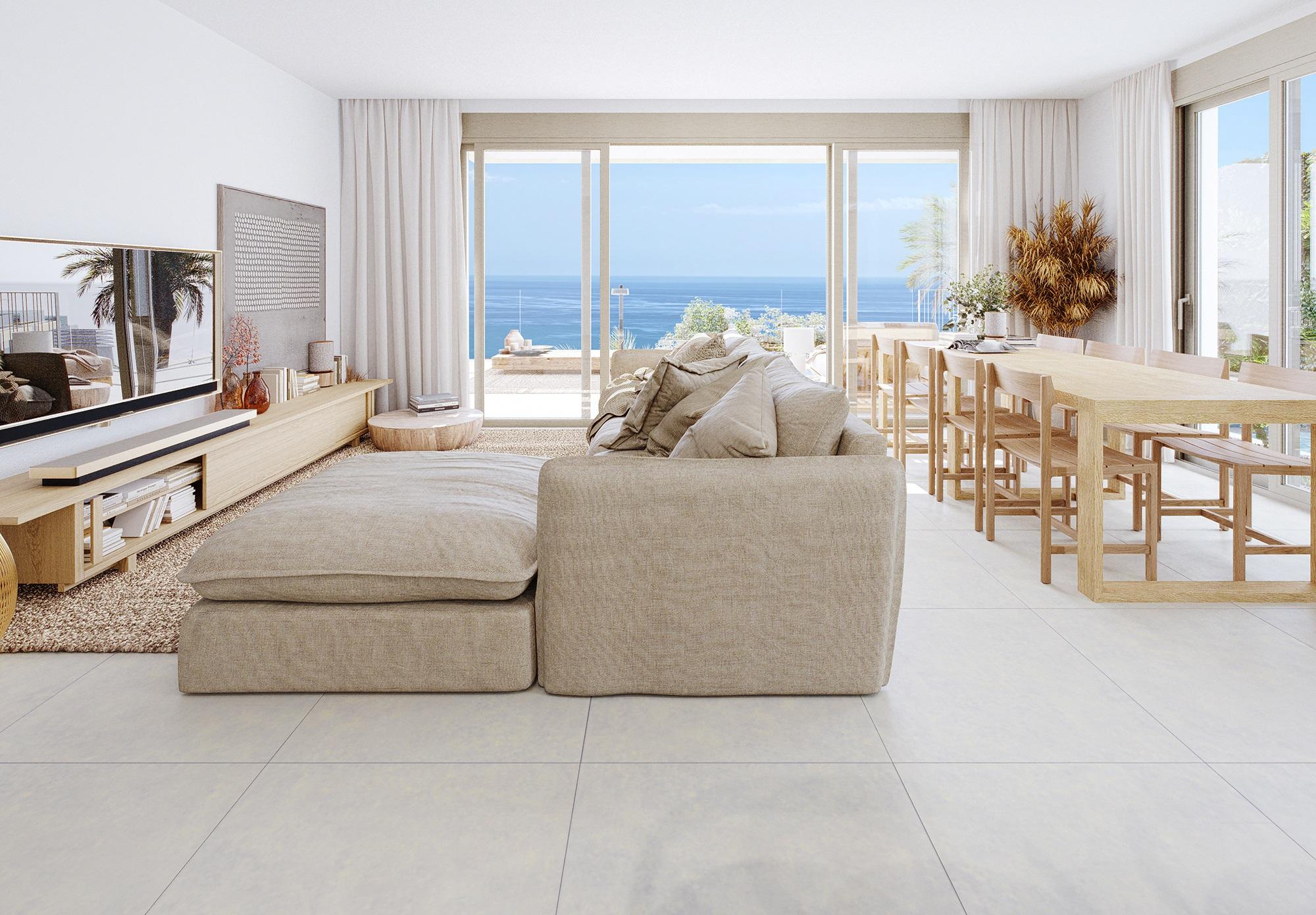 Terrace seating area with sea views, new-build townhouse, Riviera del Sol