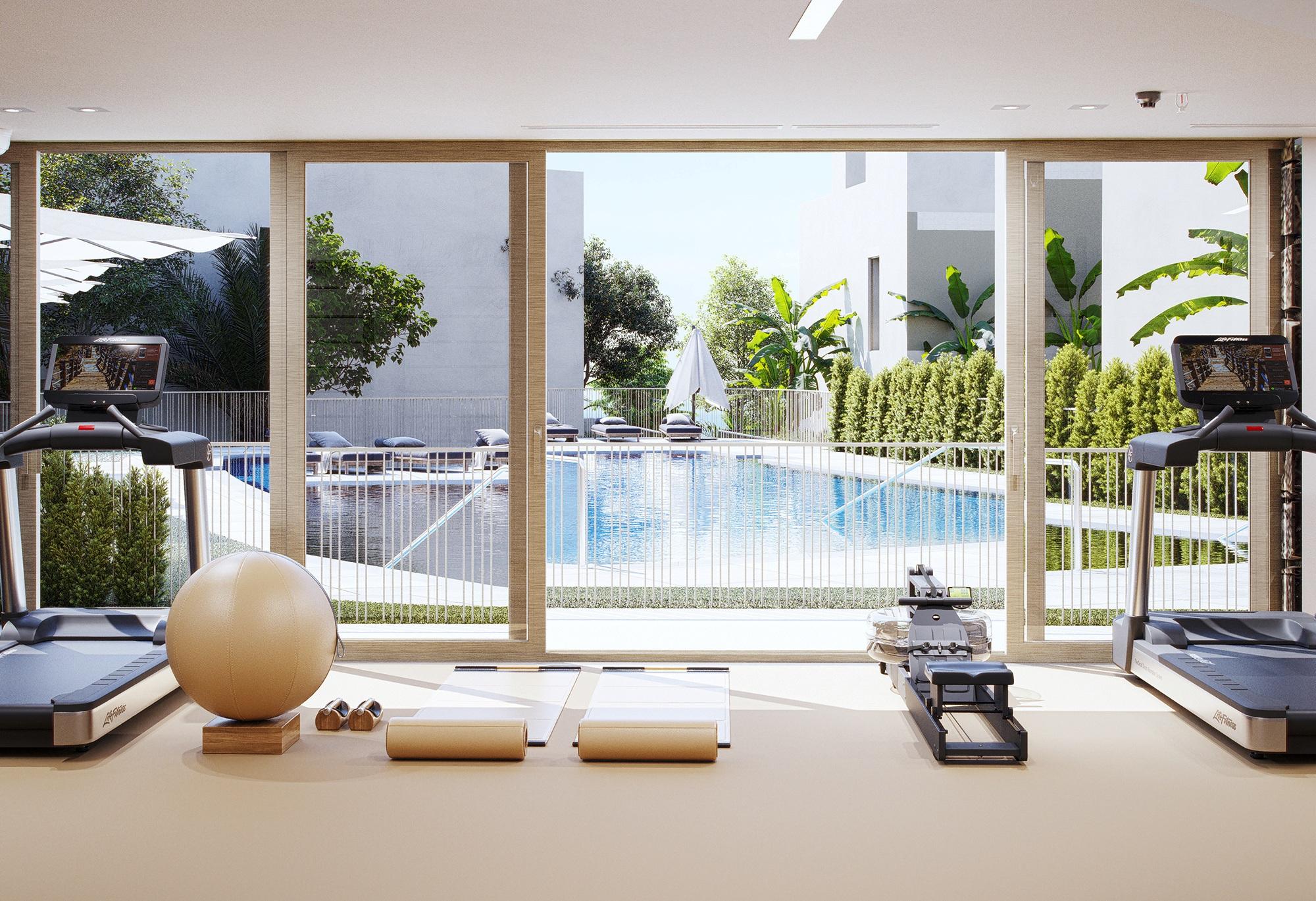 Bedroom with window and fitted storage in new-build townhouse, Riviera del Sol, Mijas