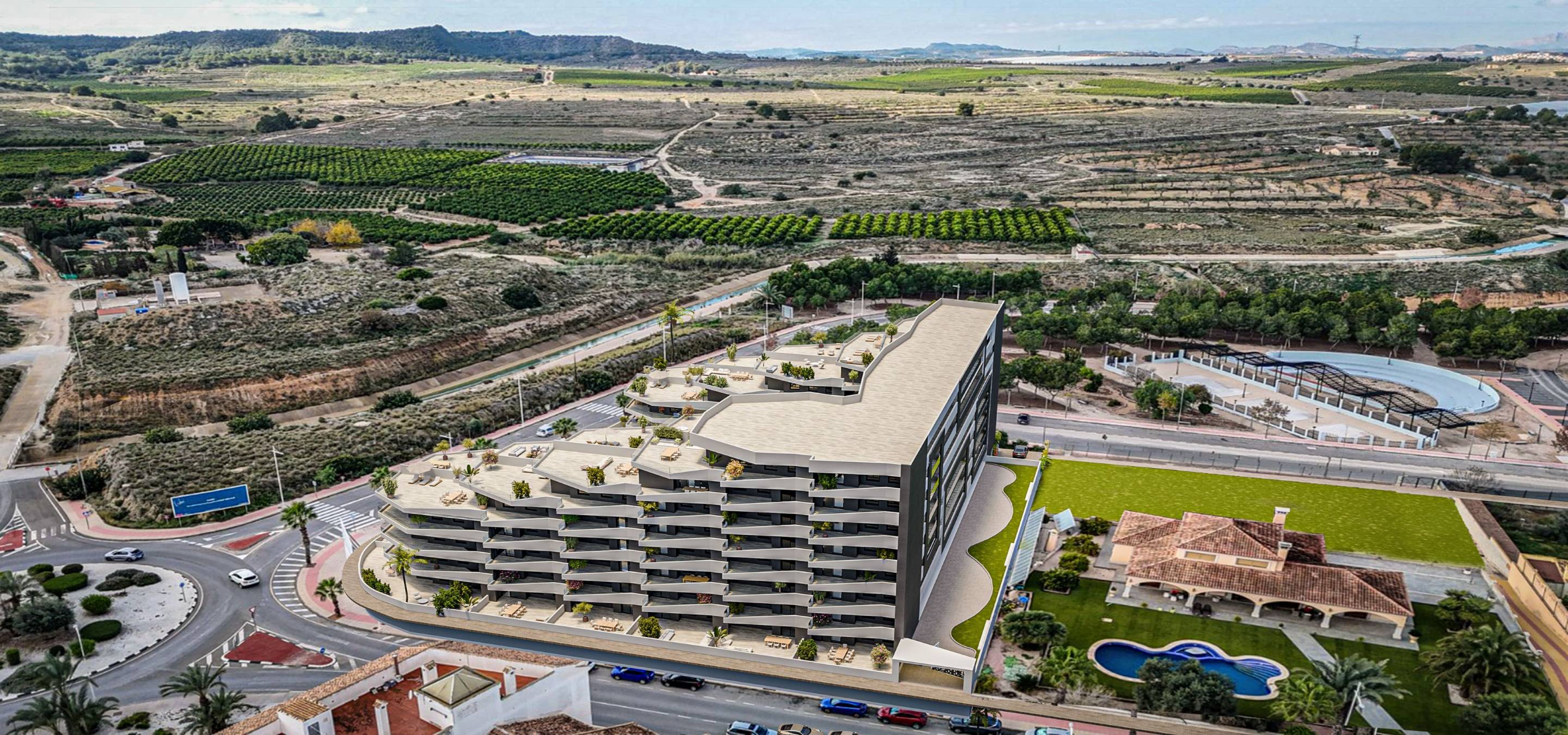 Communal pool with sunbathing area, Pueblo 9, San Miguel De Salinas