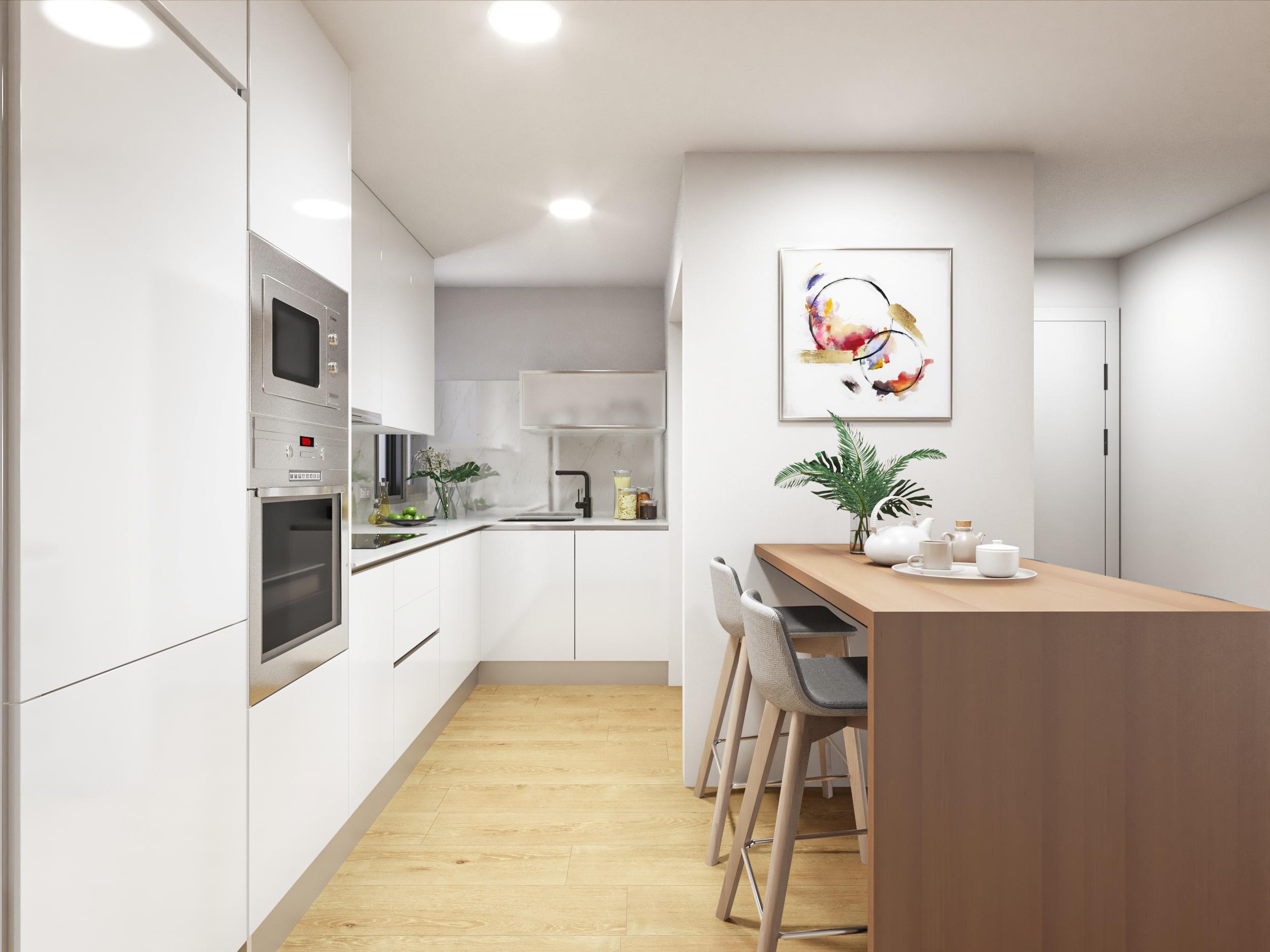 Open-plan kitchen and dining area in ground-floor new-build apartment, Centro, Torrevieja