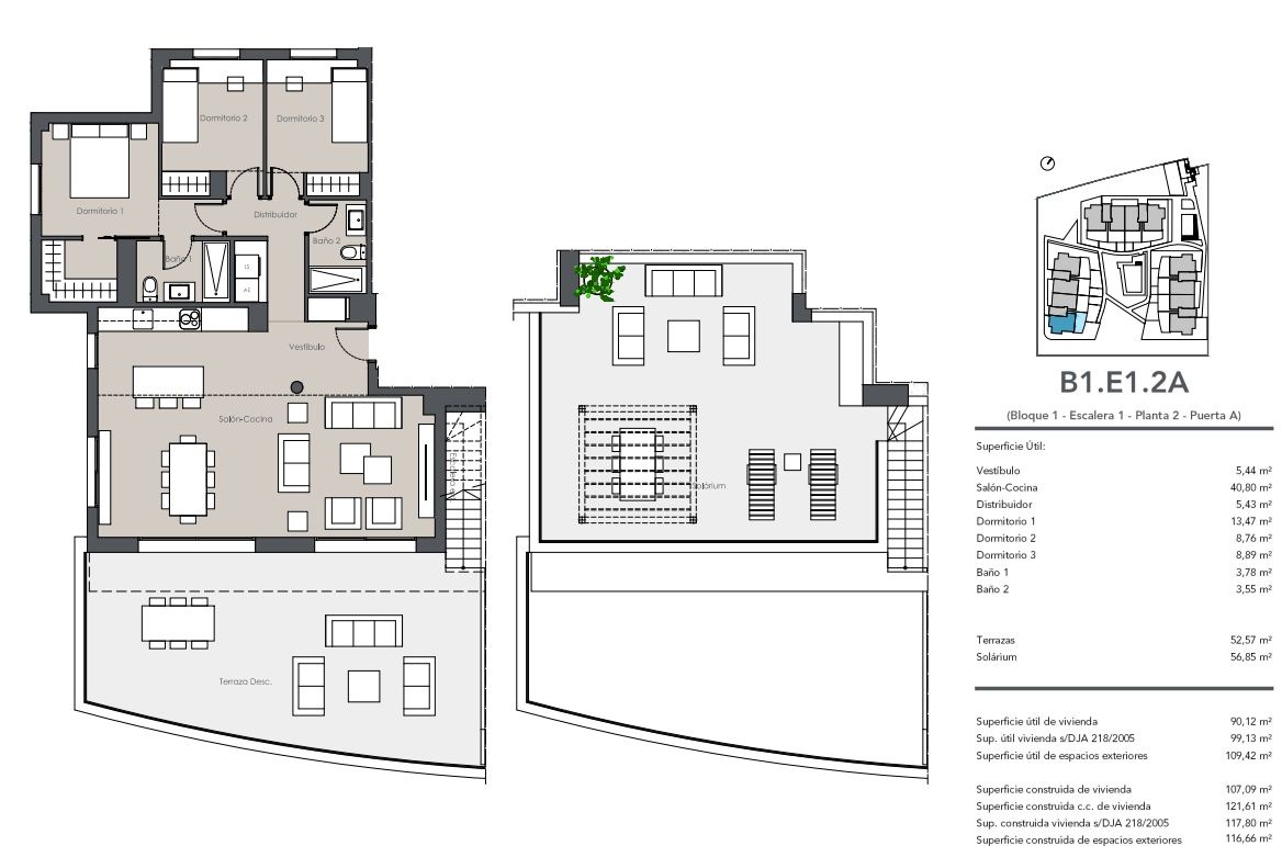 Floor plan of 107m2 top-floor 3-bedroom penthouse, Arroyo Vaquero, Estepona