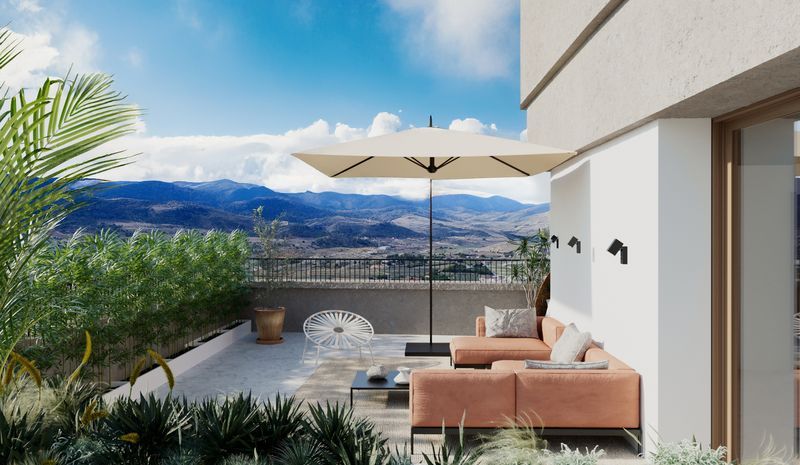 Private terrace with views over vineyard landscape, Pueblo 6, Hondón de las Nieves