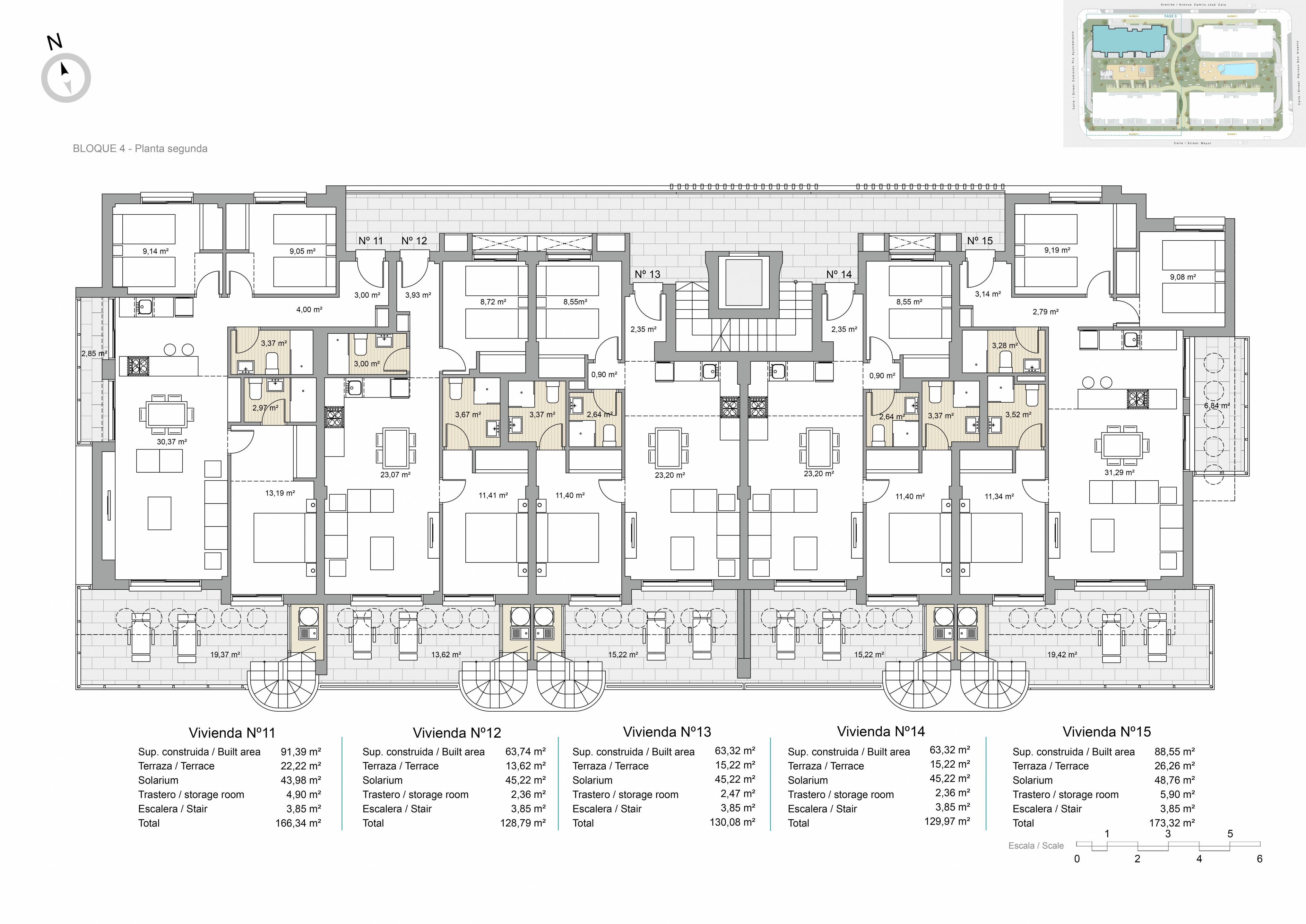 Detailed floor plan of 2-bedroom penthouse layout, Zona Pueblo