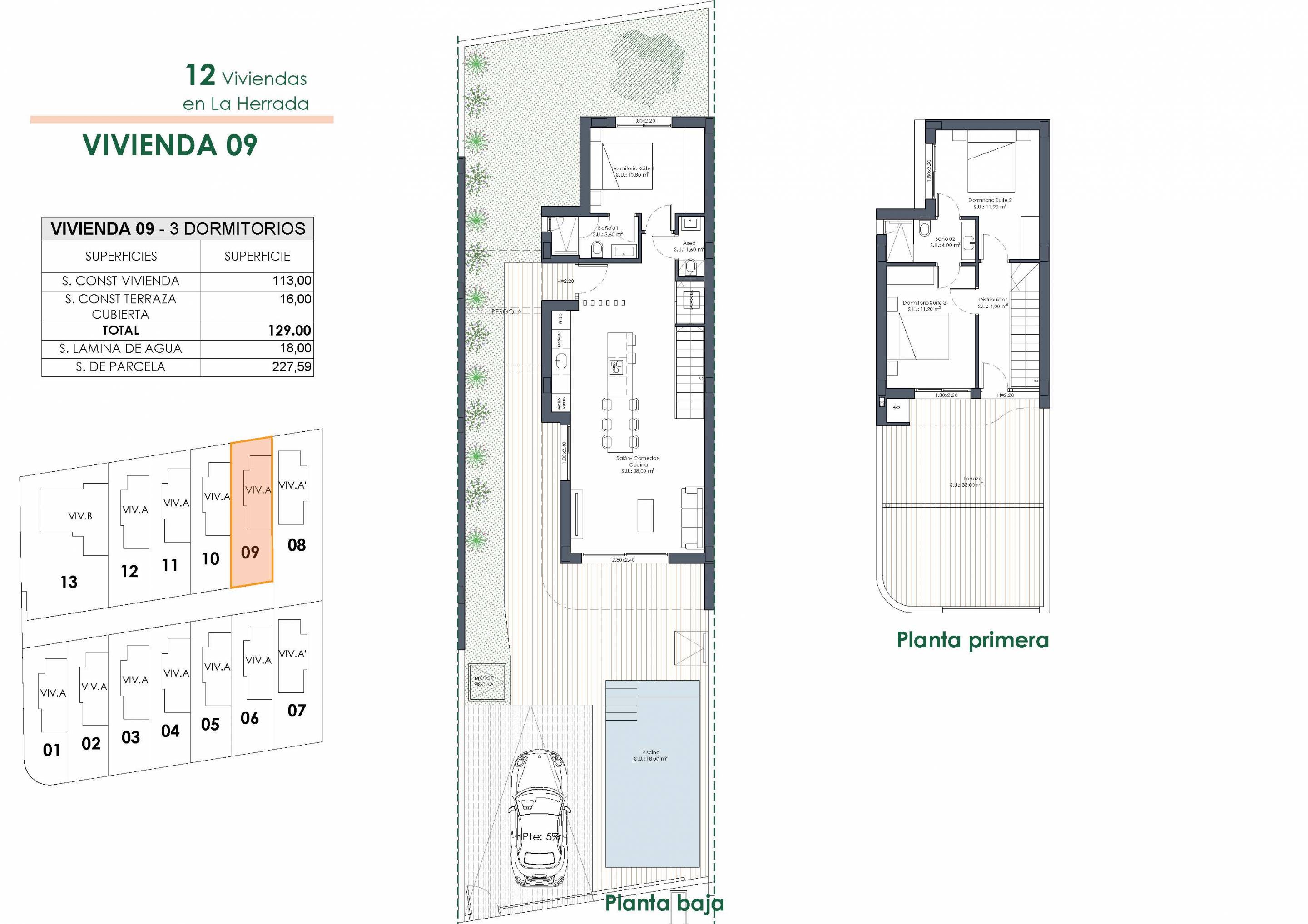 Floor plan of 129m2 single-storey new-build villa, Los Montesinos, Alicante