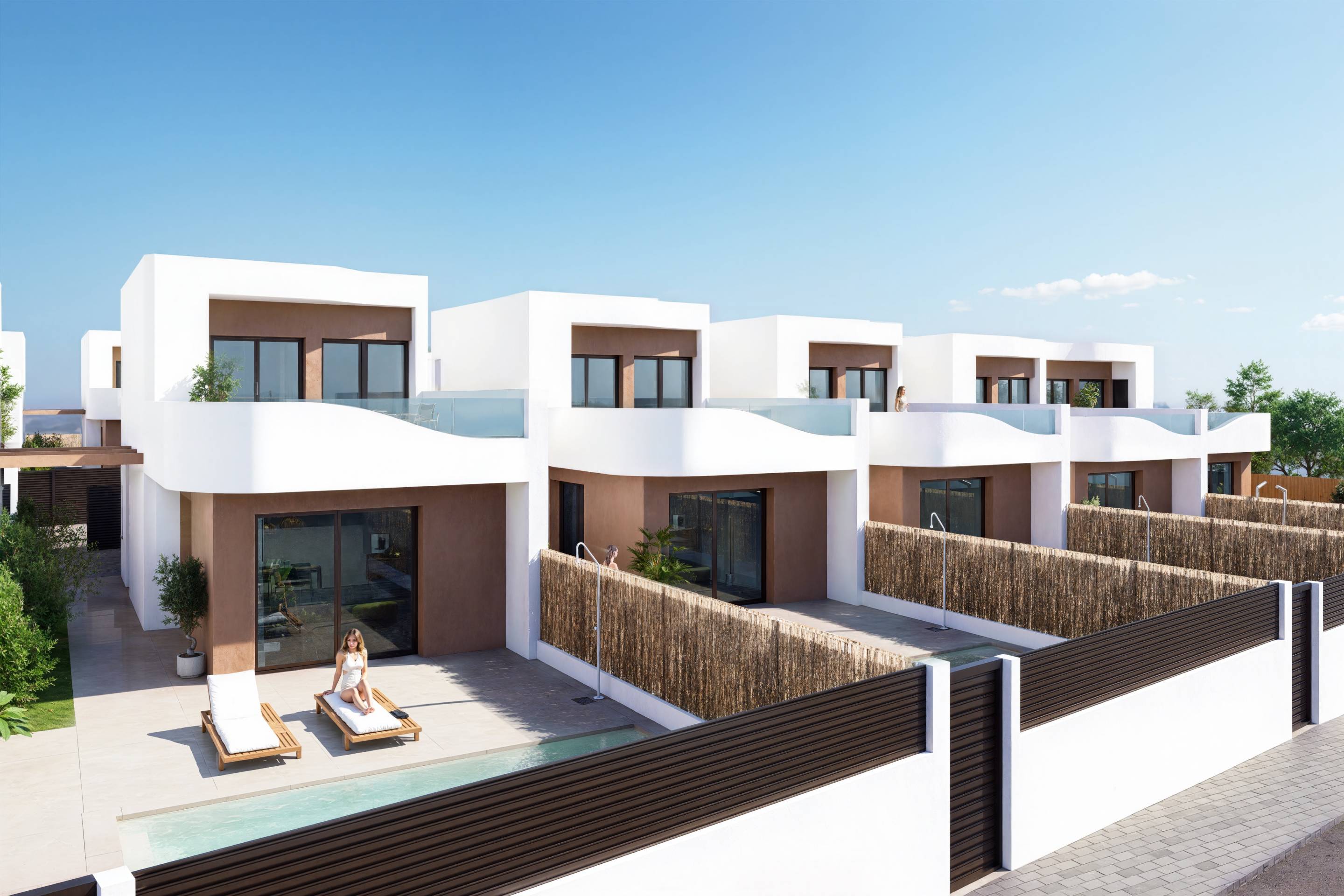 Street view of new-build villa and surrounding residential area, Los Montesinos