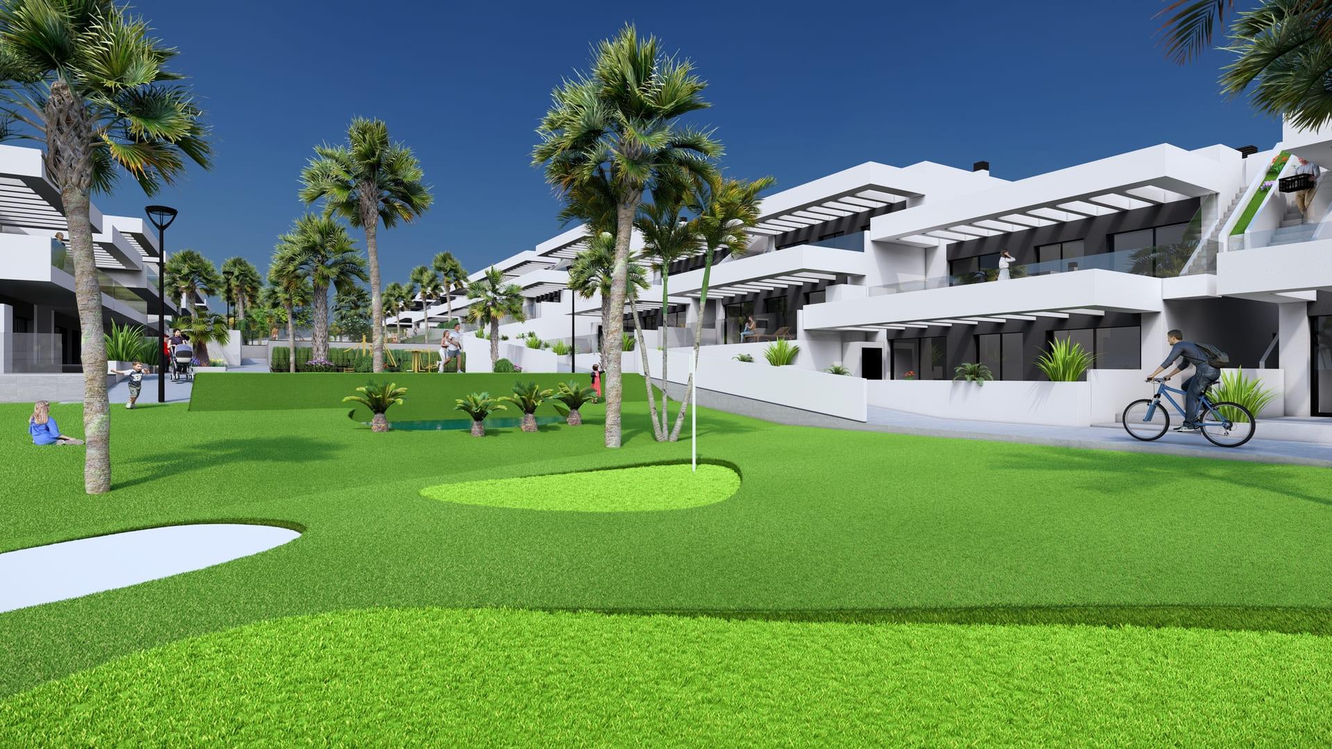 Exterior render showing frontage of new-build bungalow, La Finca Golf, Algorfa