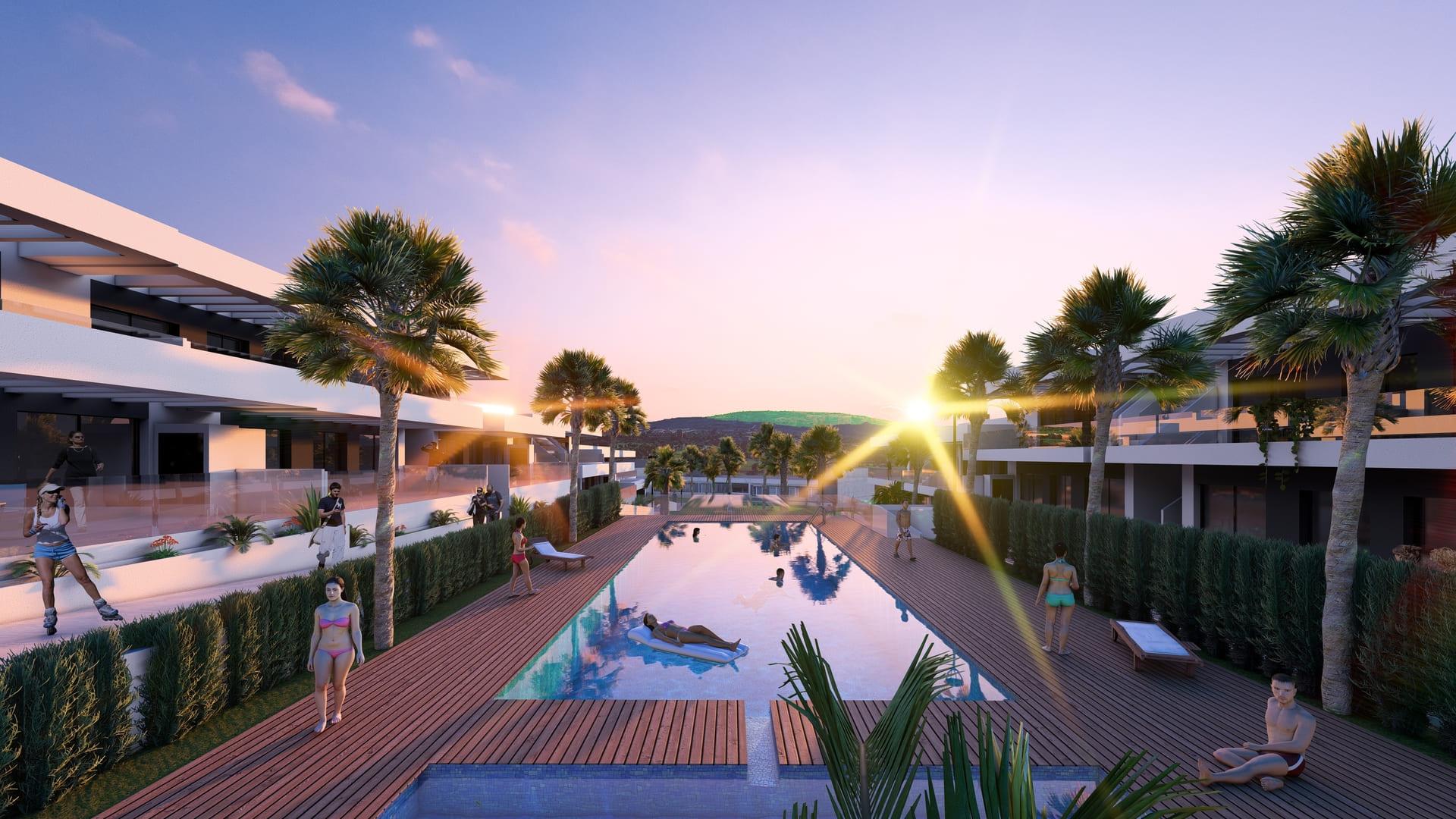Terrace outside new-build bungalow, La Finca Golf, Algorfa