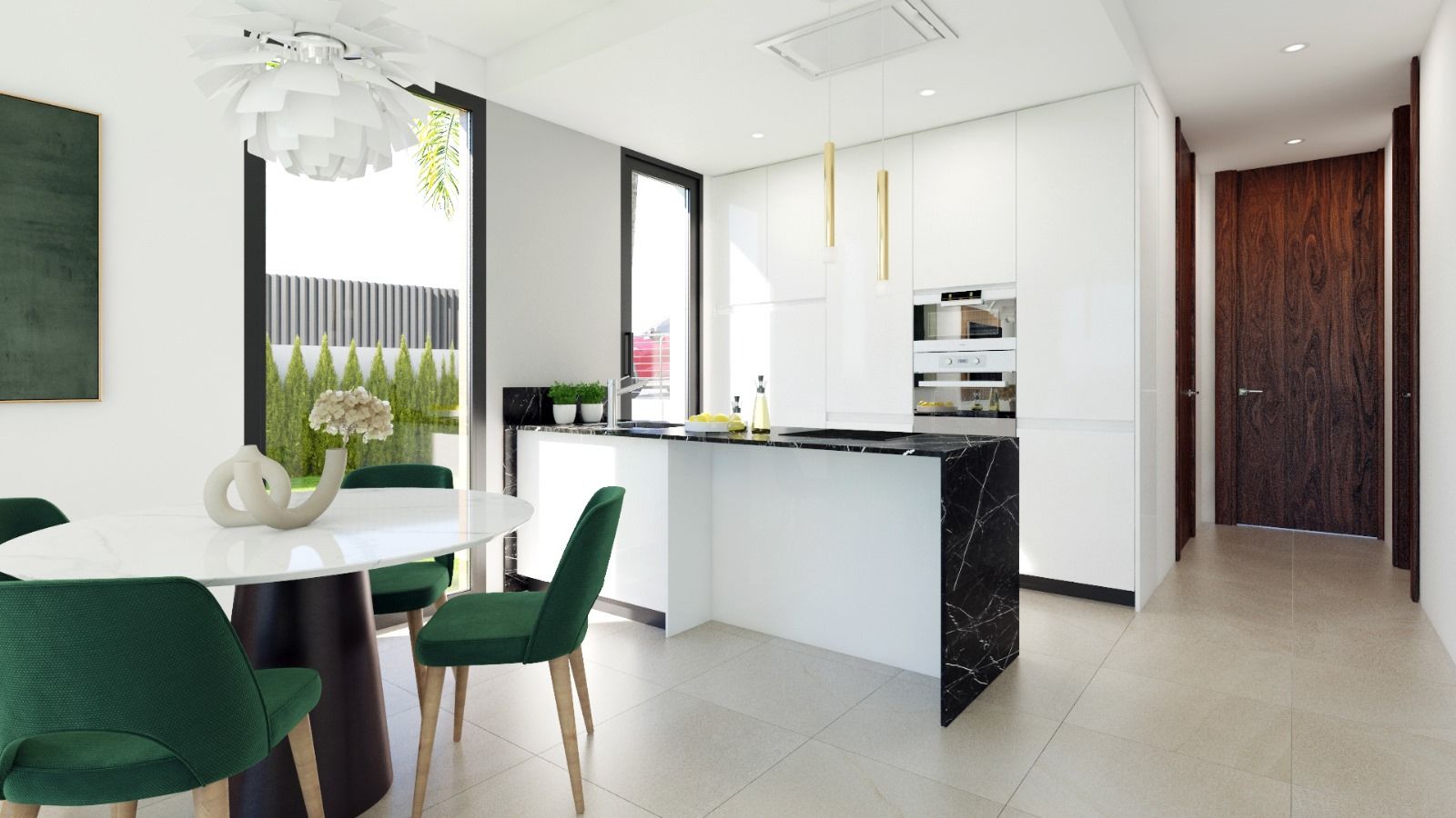 Open-plan living area with tile flooring in 3-bedroom townhouse, Finestrat Hills