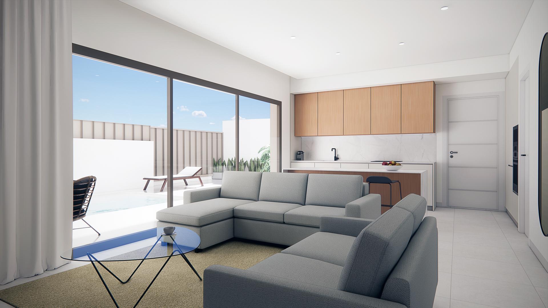 Main bedroom with built-in wardrobes in new-build bungalow, Zona Pueblo