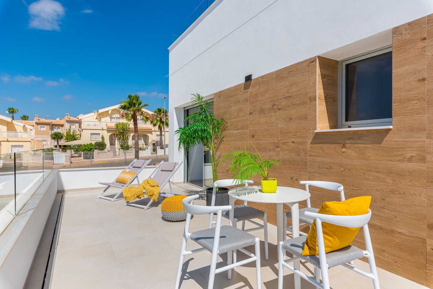 Upper-level solarium with open views at detached villa, La Fiesta, Rojales