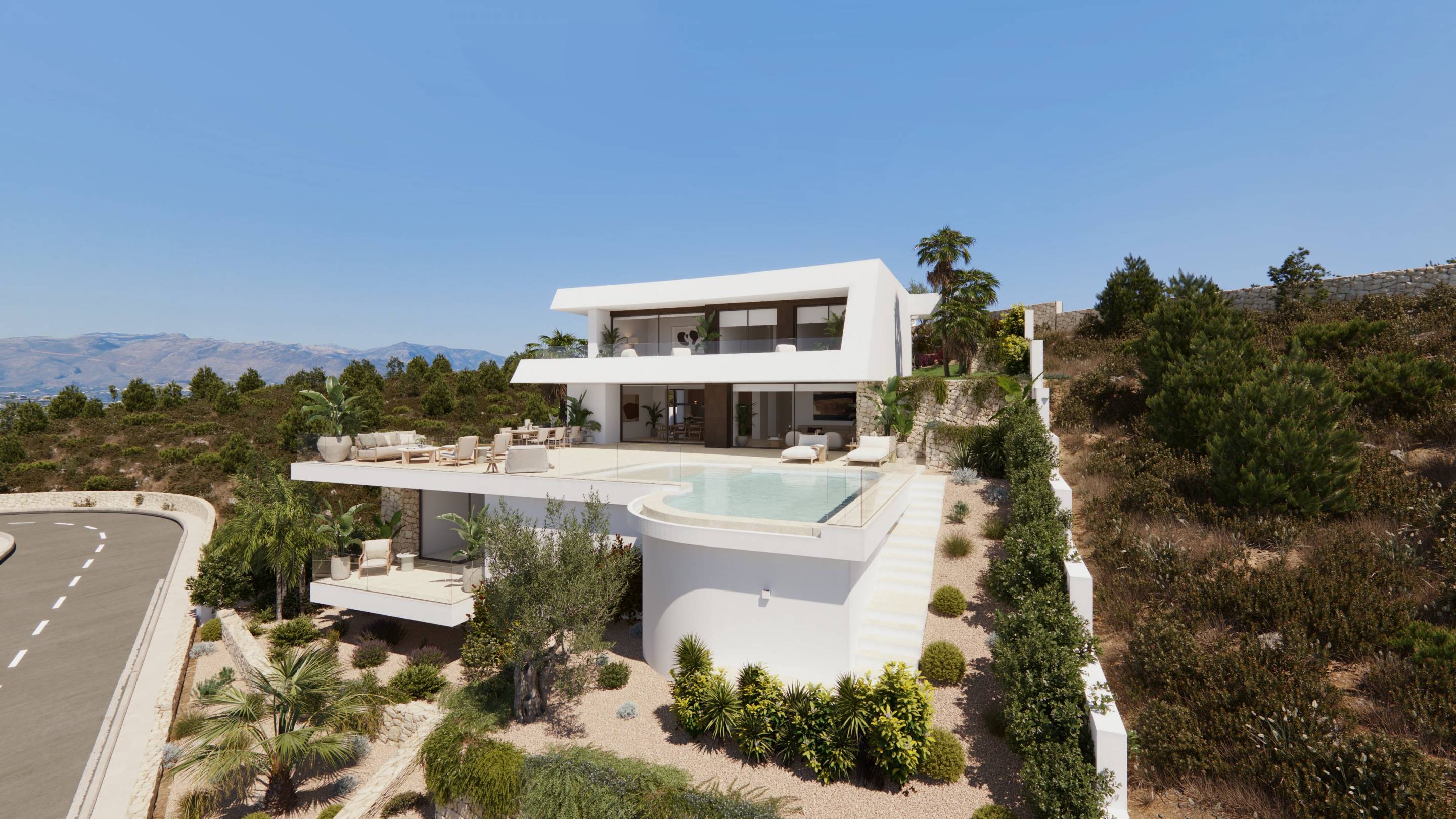 Private pool area in new-build villa, Cumbres del Sol, Benitachell