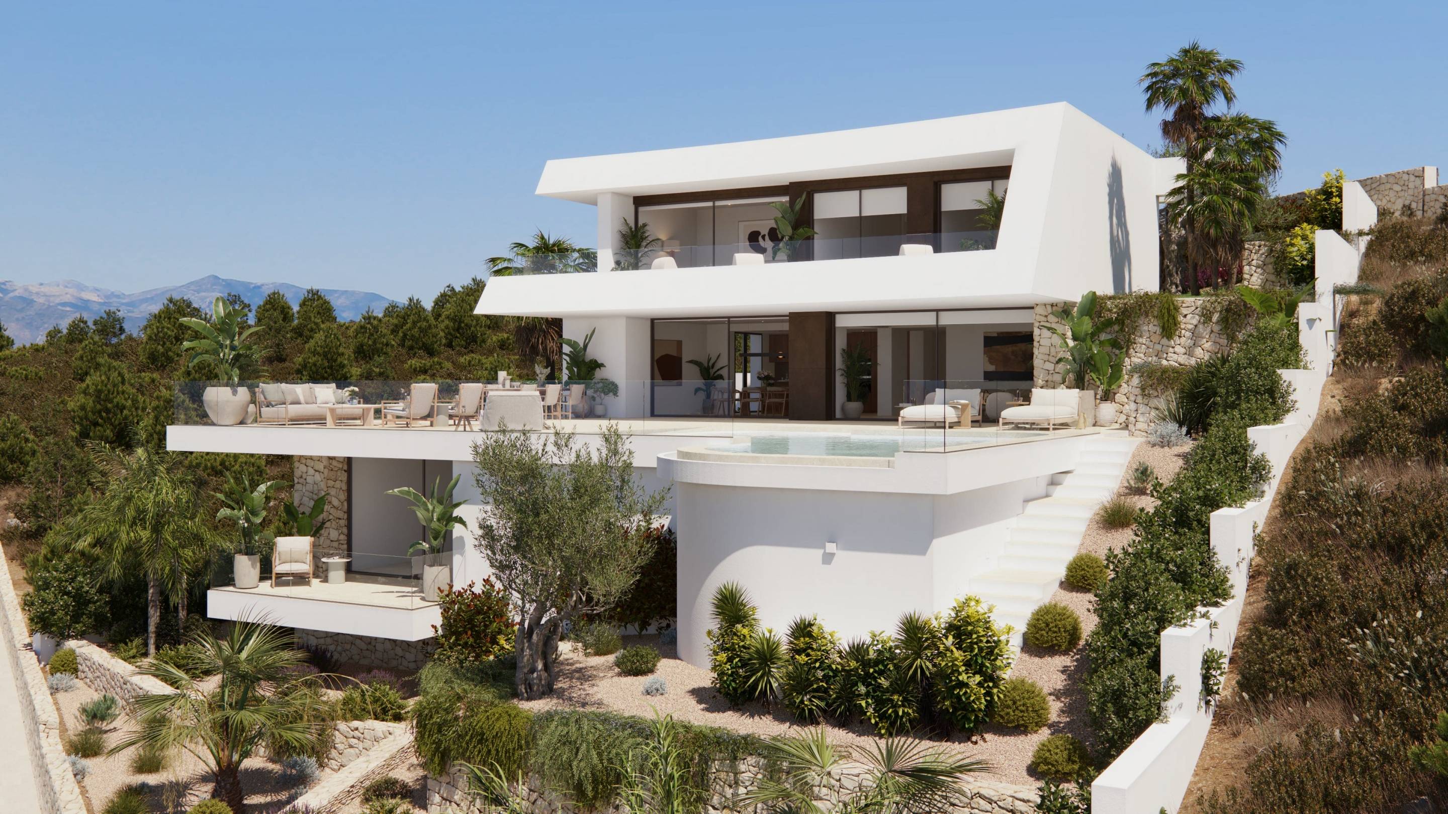 Open-plan living area in 4-bedroom new-build villa, Cumbres del Sol, Benitachell