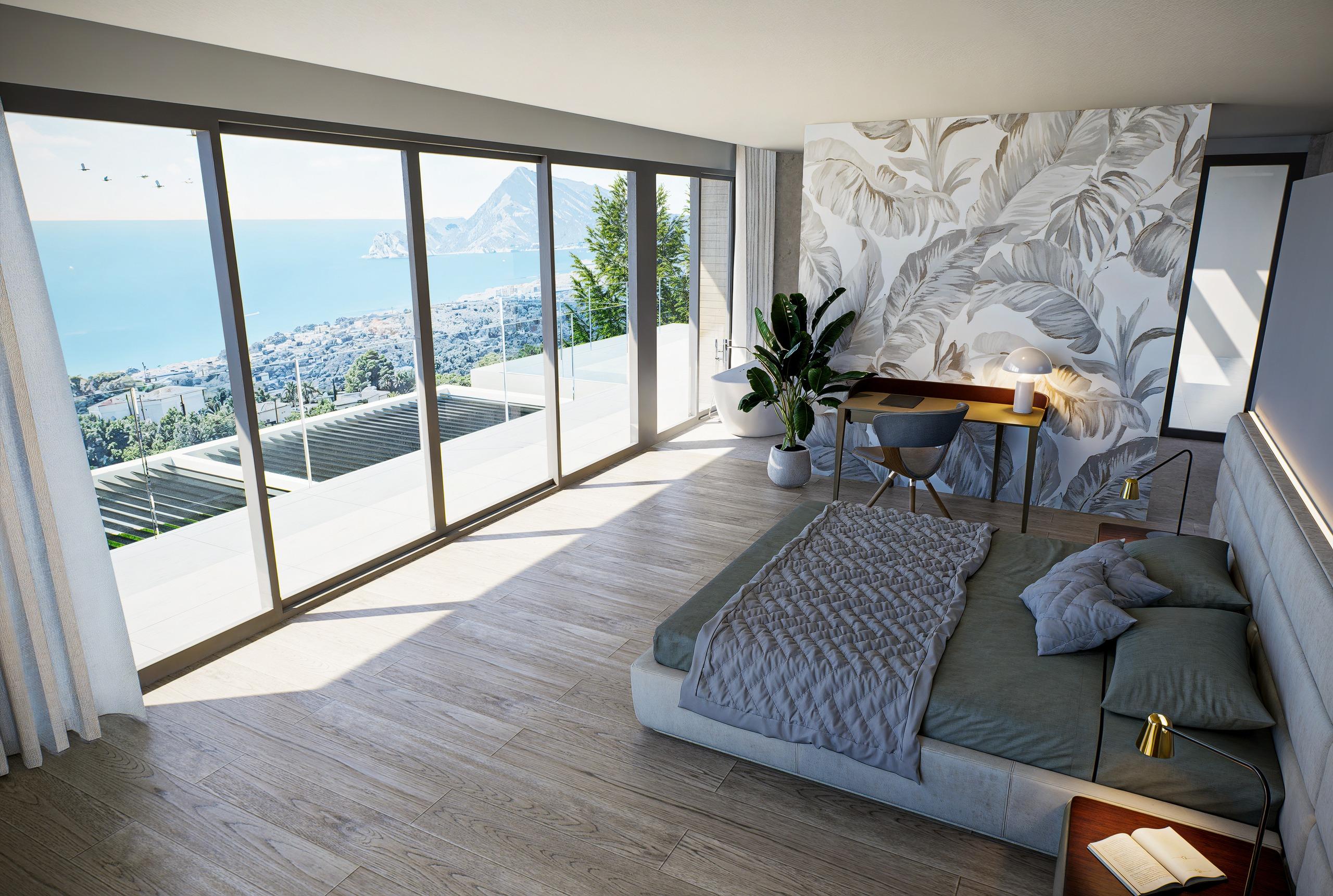 Covered terrace with outdoor seating area at new-build villa, Altea Hills, Altea