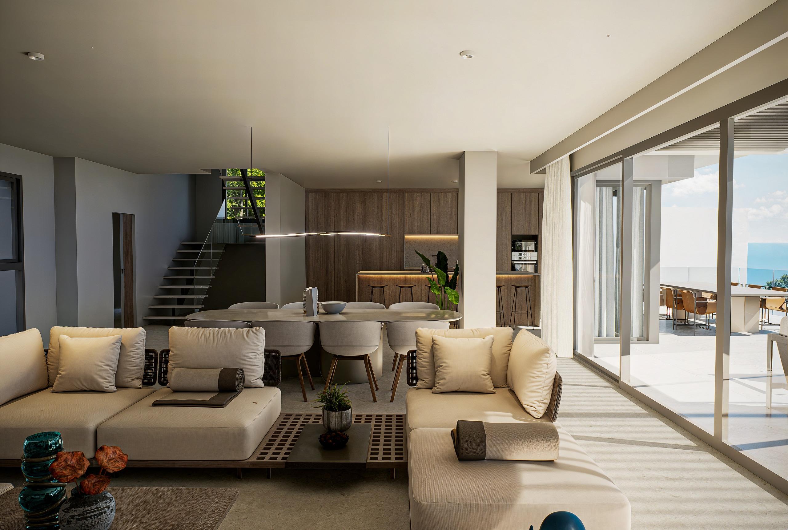 Private swimming pool and surrounding terrace at new-build villa, Altea Hills