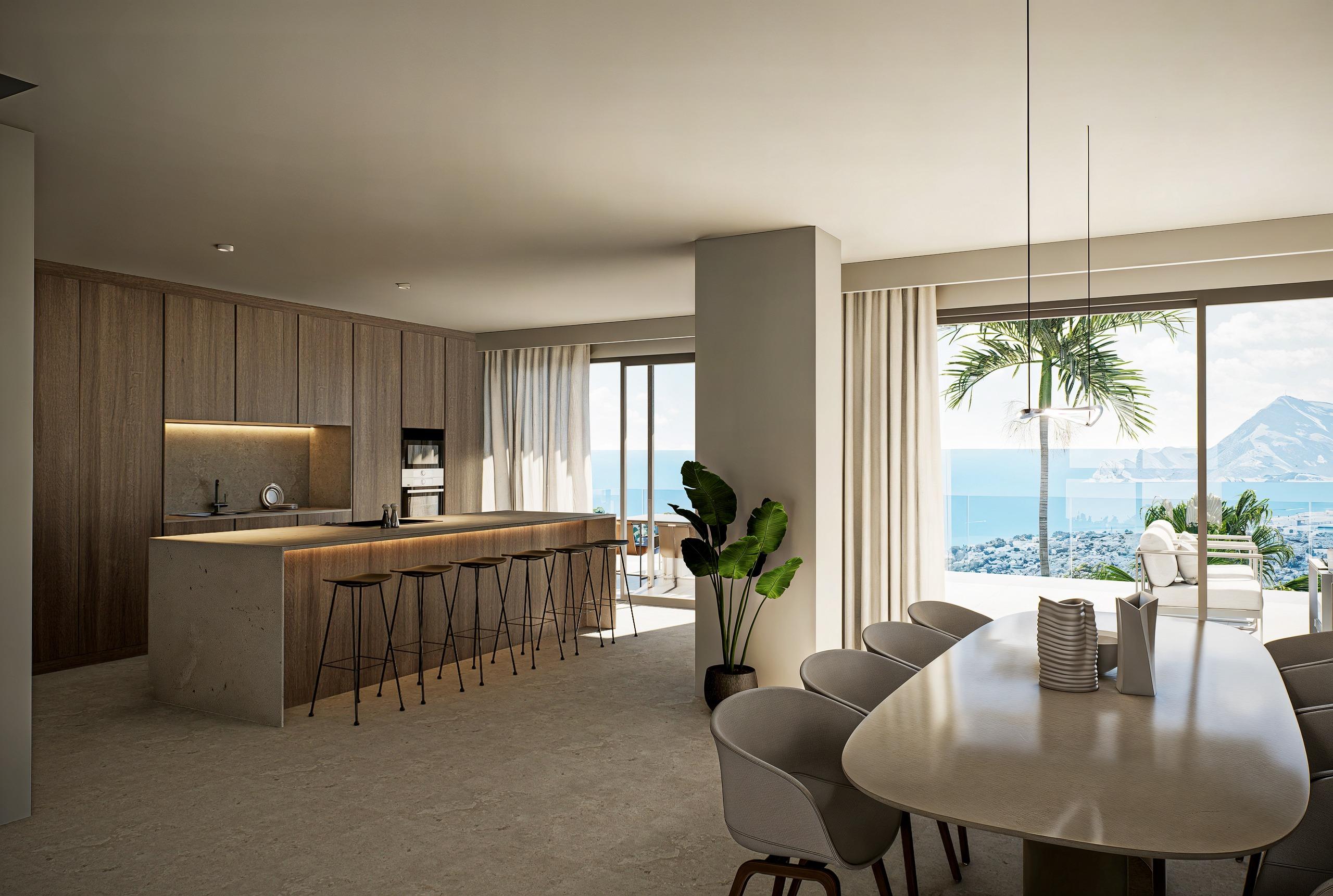 Exterior facade and finish detail on new-build villa, Altea Hills, Altea