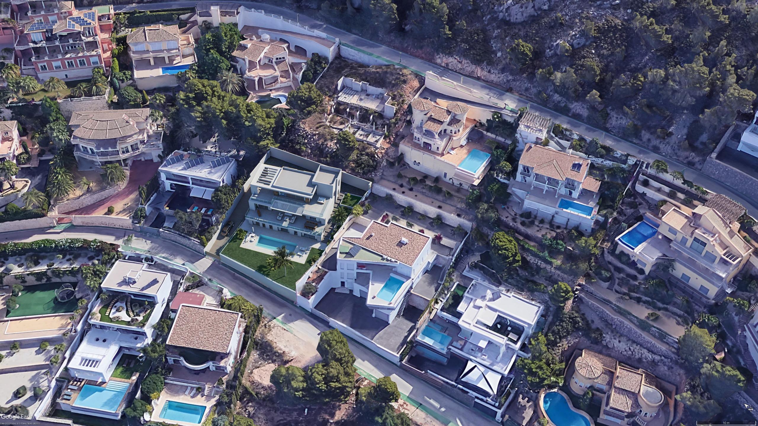 Roof terrace with open hillside views at new-build villa, Altea Hills, Altea