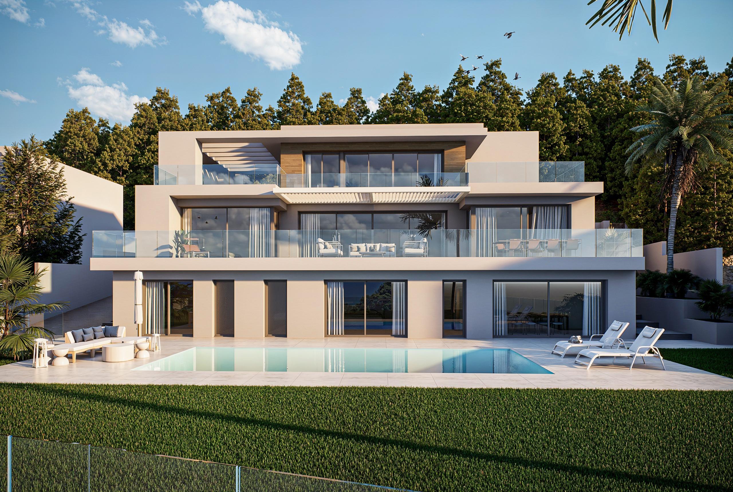 Exterior wall and window detail on new-build villa, Altea Hills, Altea