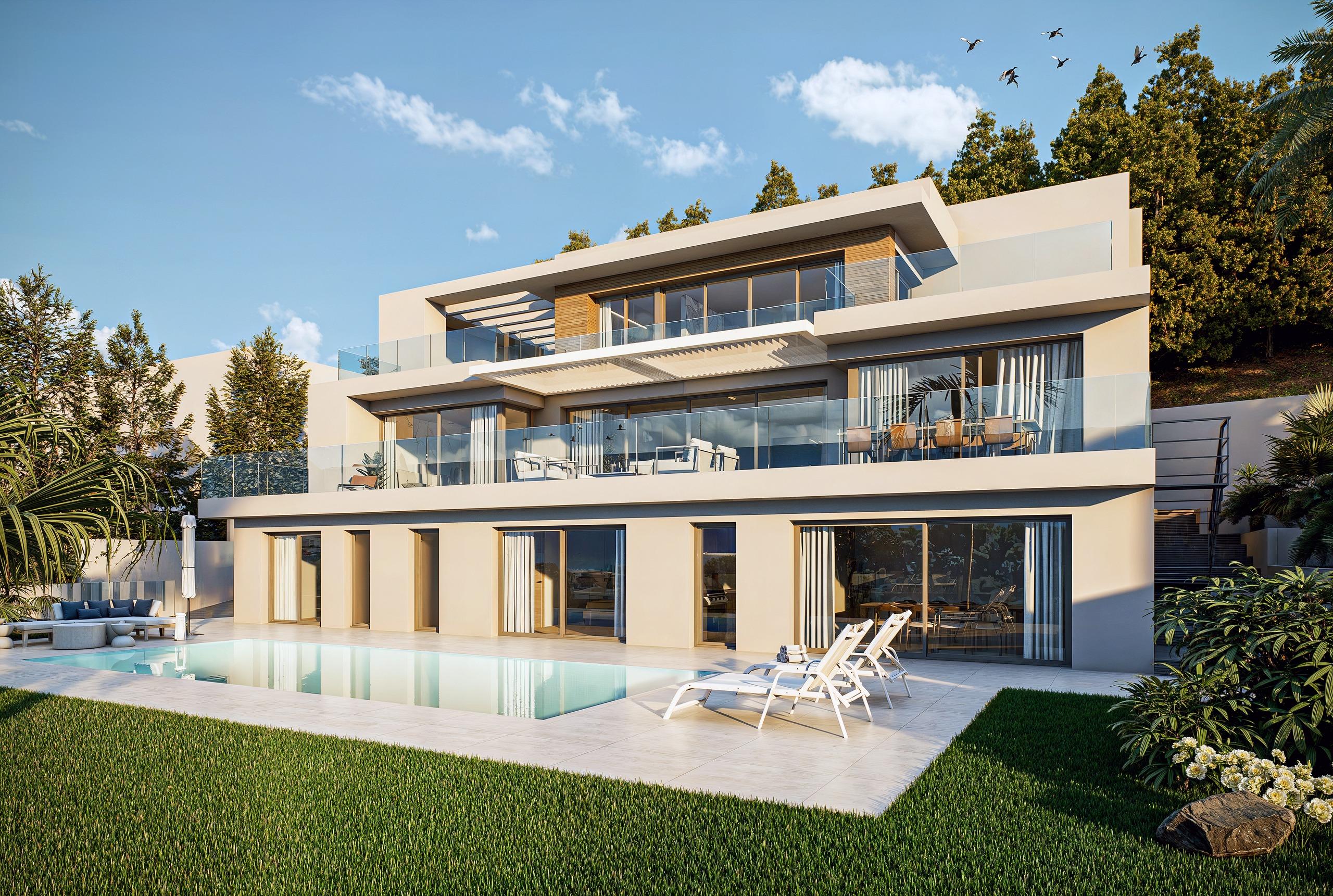 Open-plan living area with large glazed frontage in 4-bedroom villa, Altea Hills