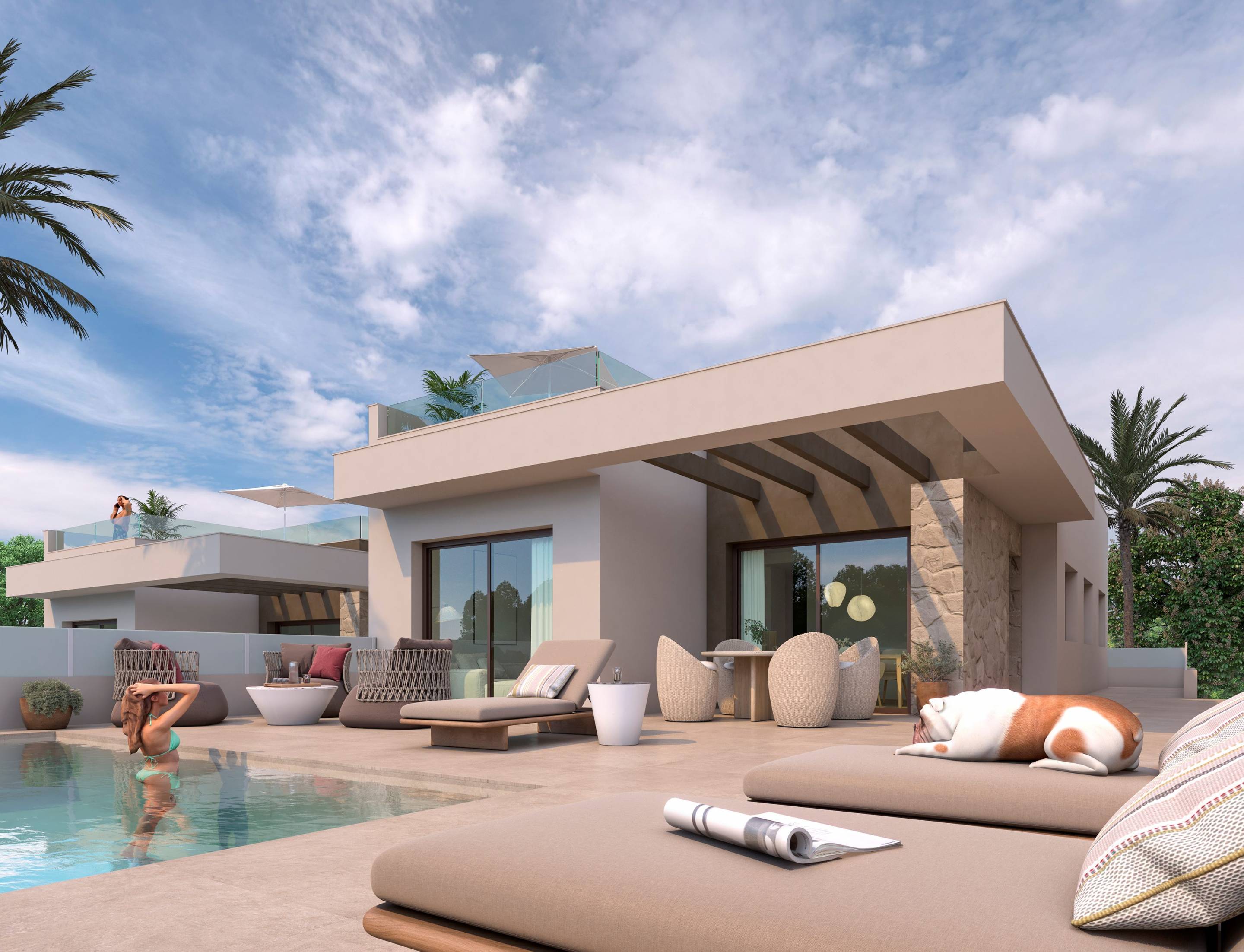 Open-plan living area in 3-bedroom new-build villa, Benijofar, Alicante