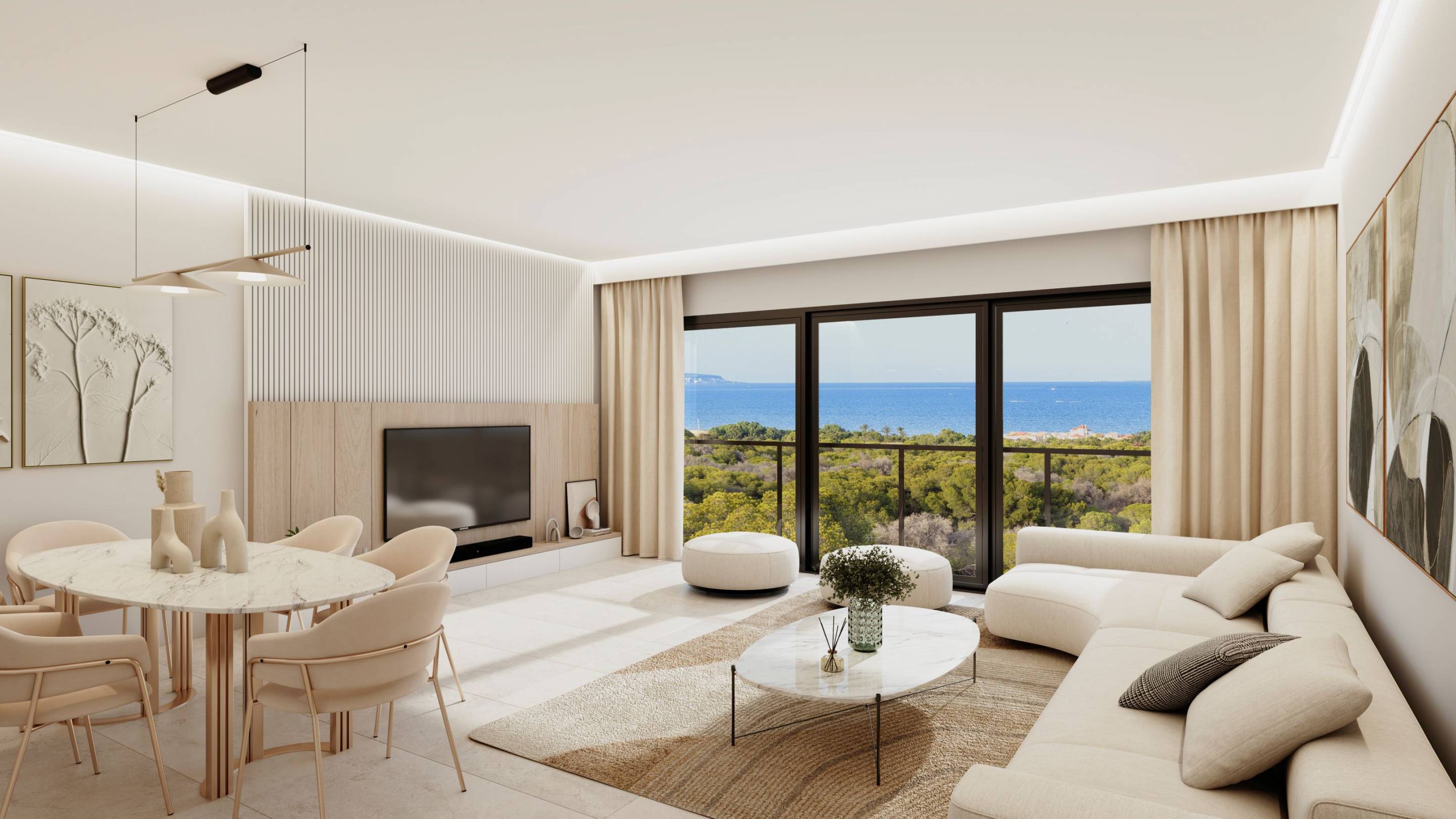 Porcelain tile floor detail in living area of new-build apartment, Centro, Guardamar Del Segura