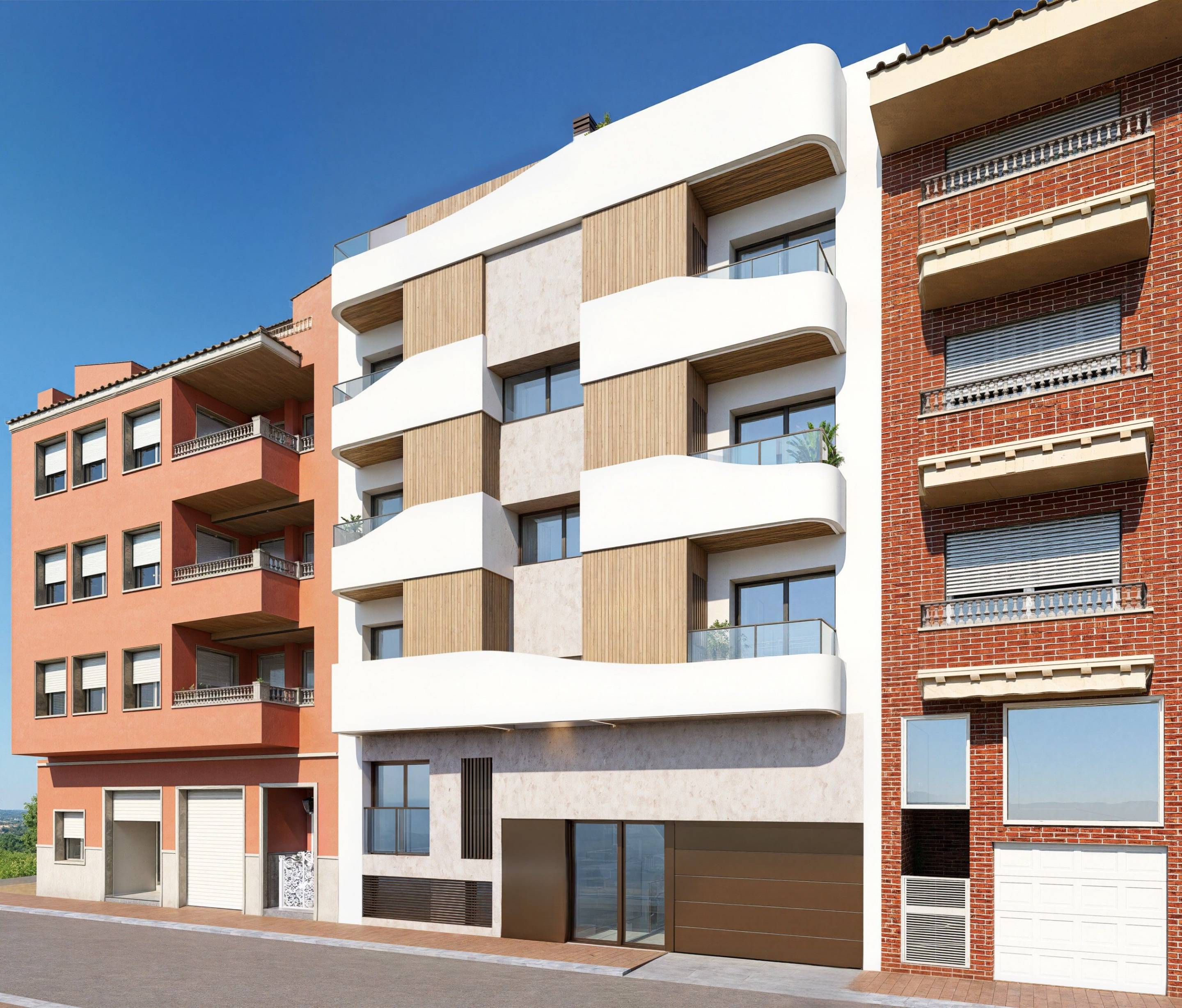 Open-plan living and dining area with porcelain tile floors in 3-bedroom new-build apartment, Centro, Guardamar Del Segura