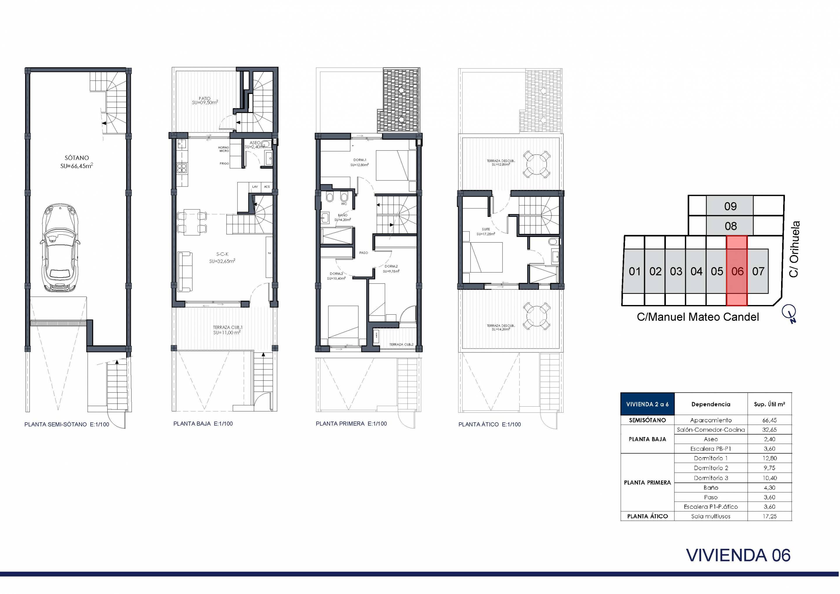 Floor plan of 4-bedroom new-build townhouse, Rafal, Alicante