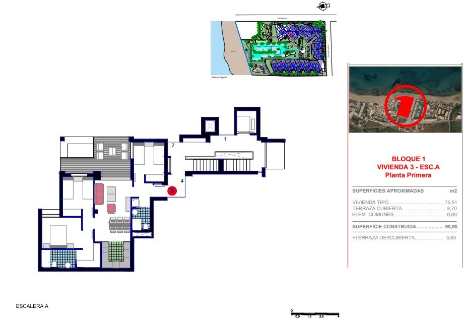 Floor plan of 3-bedroom new-build apartment in L'Almadrava-L'Estanyò, Denia