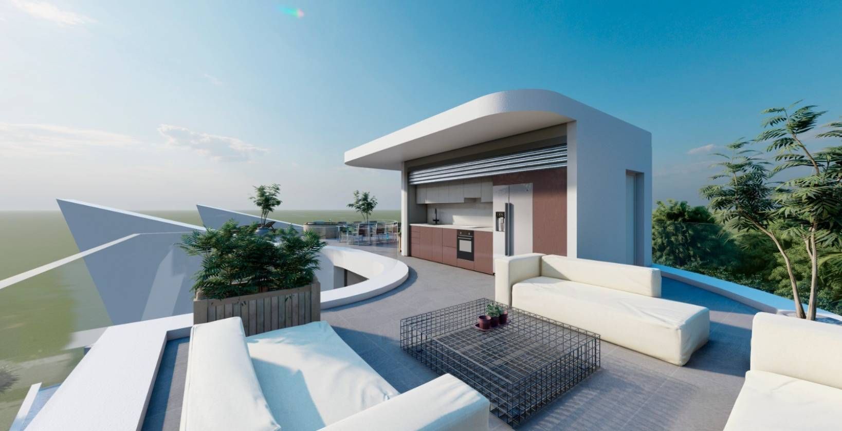 Ground-floor terrace adjoining rear of 488m2 new-build villa, Campoamor