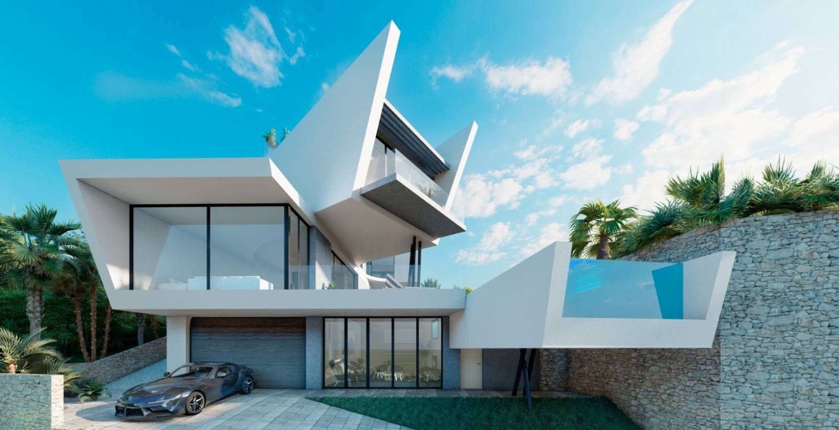 Ground-level outdoor area at 488m2 new-build villa, Campoamor, Orihuela Costa