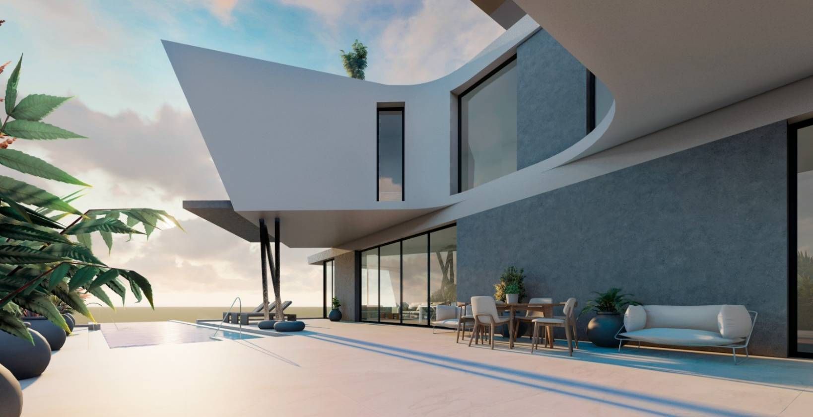 Open-plan living and dining area in 4-bedroom new-build villa in Campoamor, Orihuela Costa