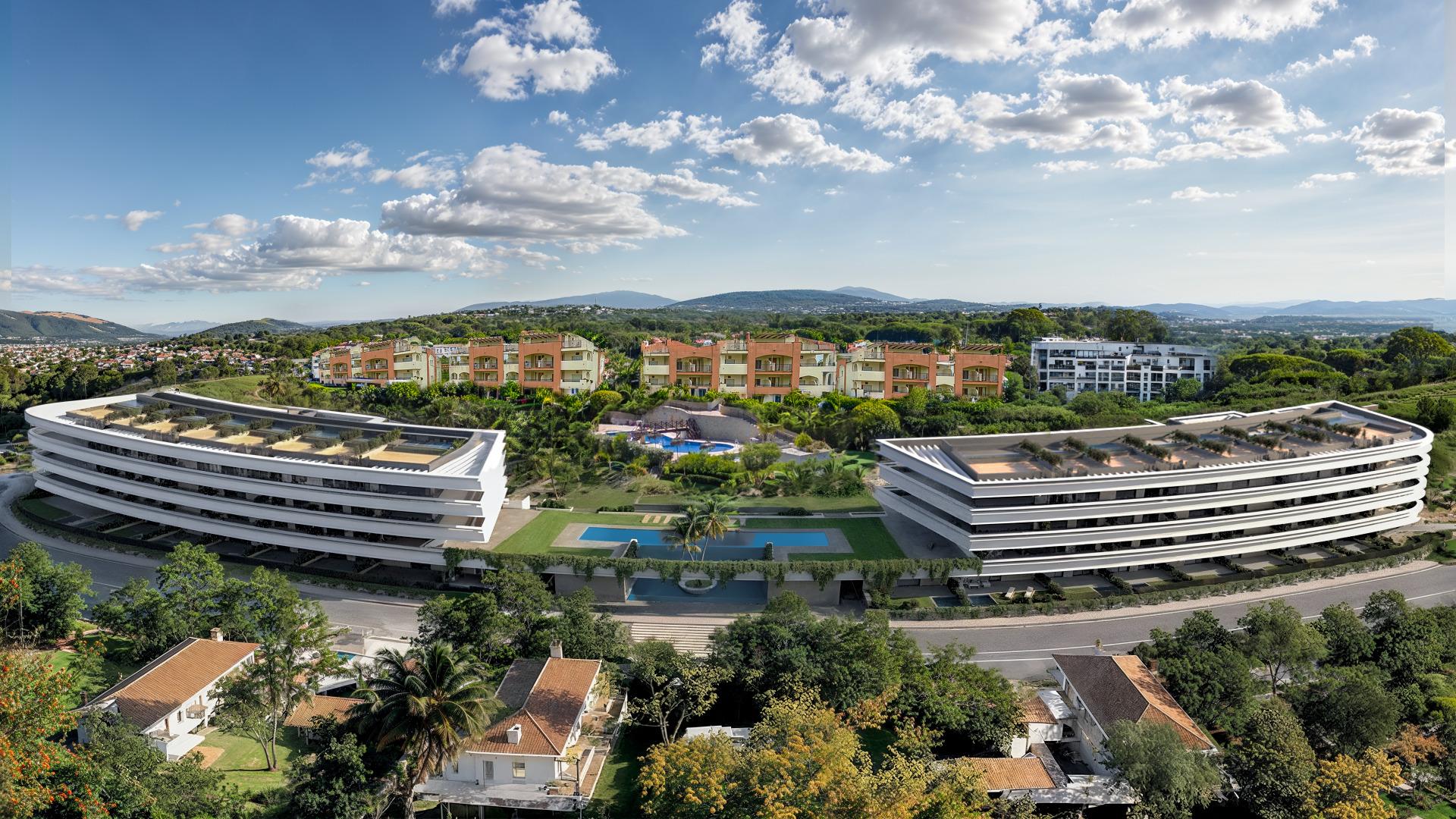 Communal pool sun terrace, new-build development, El Castillo, Manilva