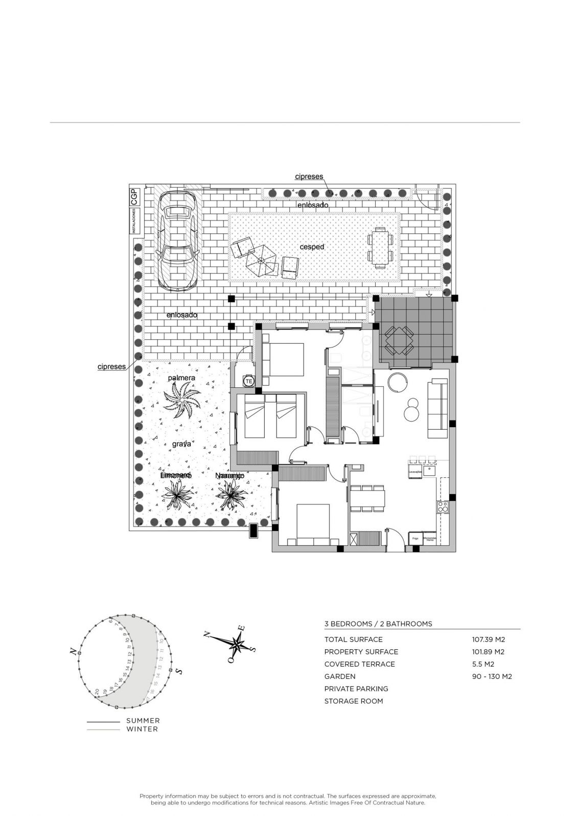 Floor plan of 3-bedroom ground-floor apartment, Lo Pepín, Rojales